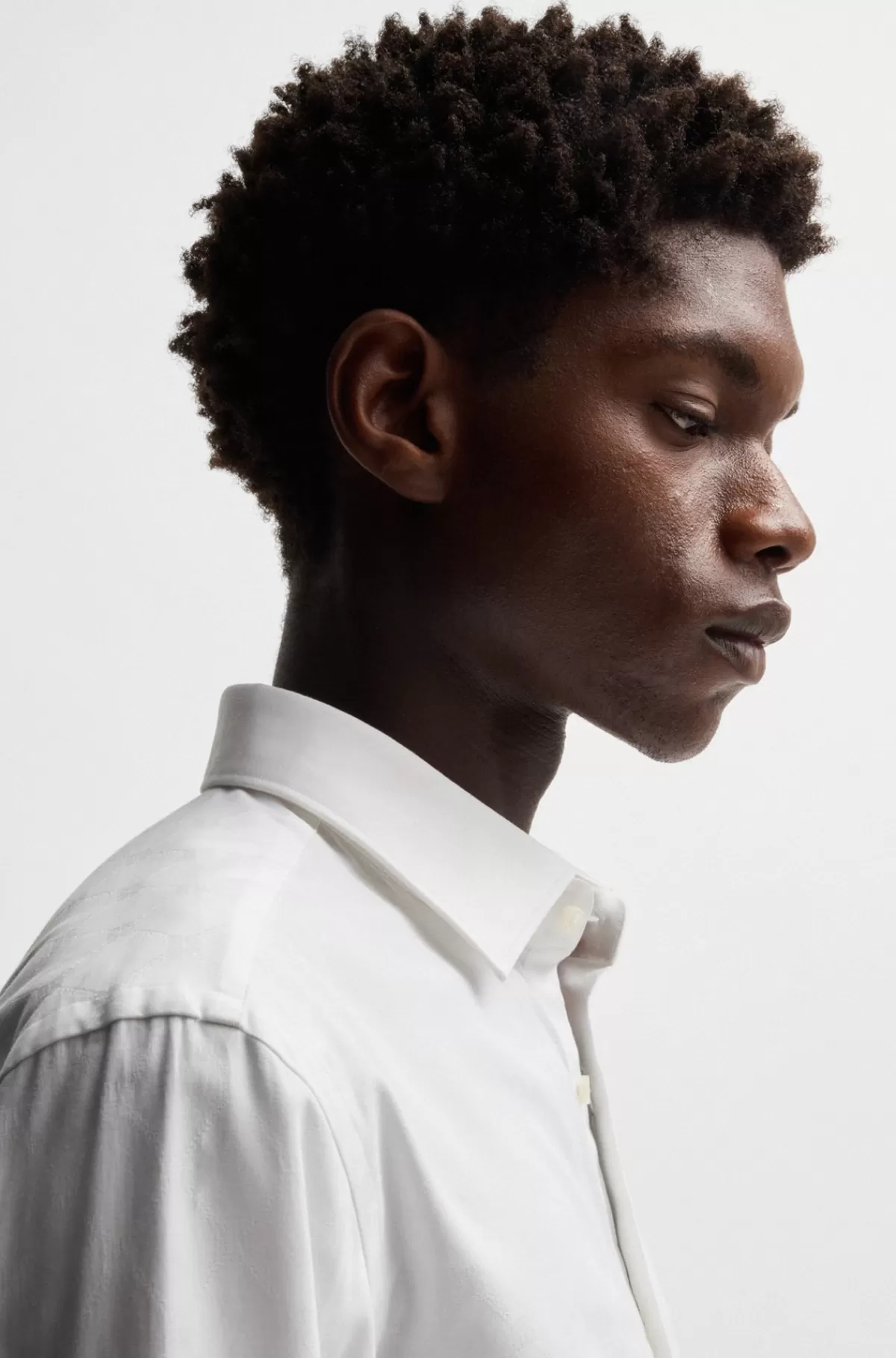 HUGO BOSS Skjorte Med Slim Fit I Bomuld Og Kædevævning Hvid Discount