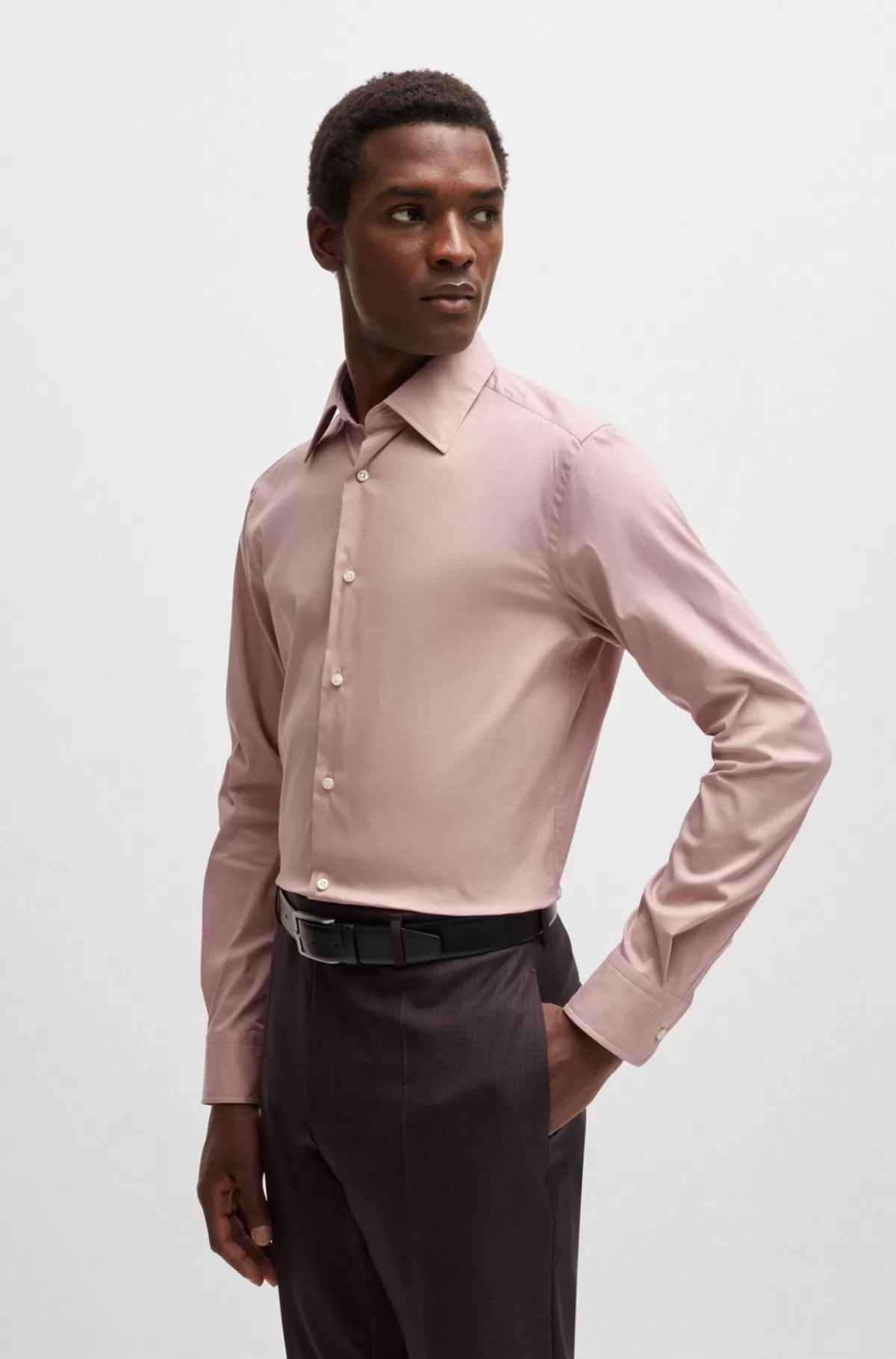 HUGO BOSS Skjorte Med Slim Fit I Bomuldsblanding Med Stræk Lys pink Outlet