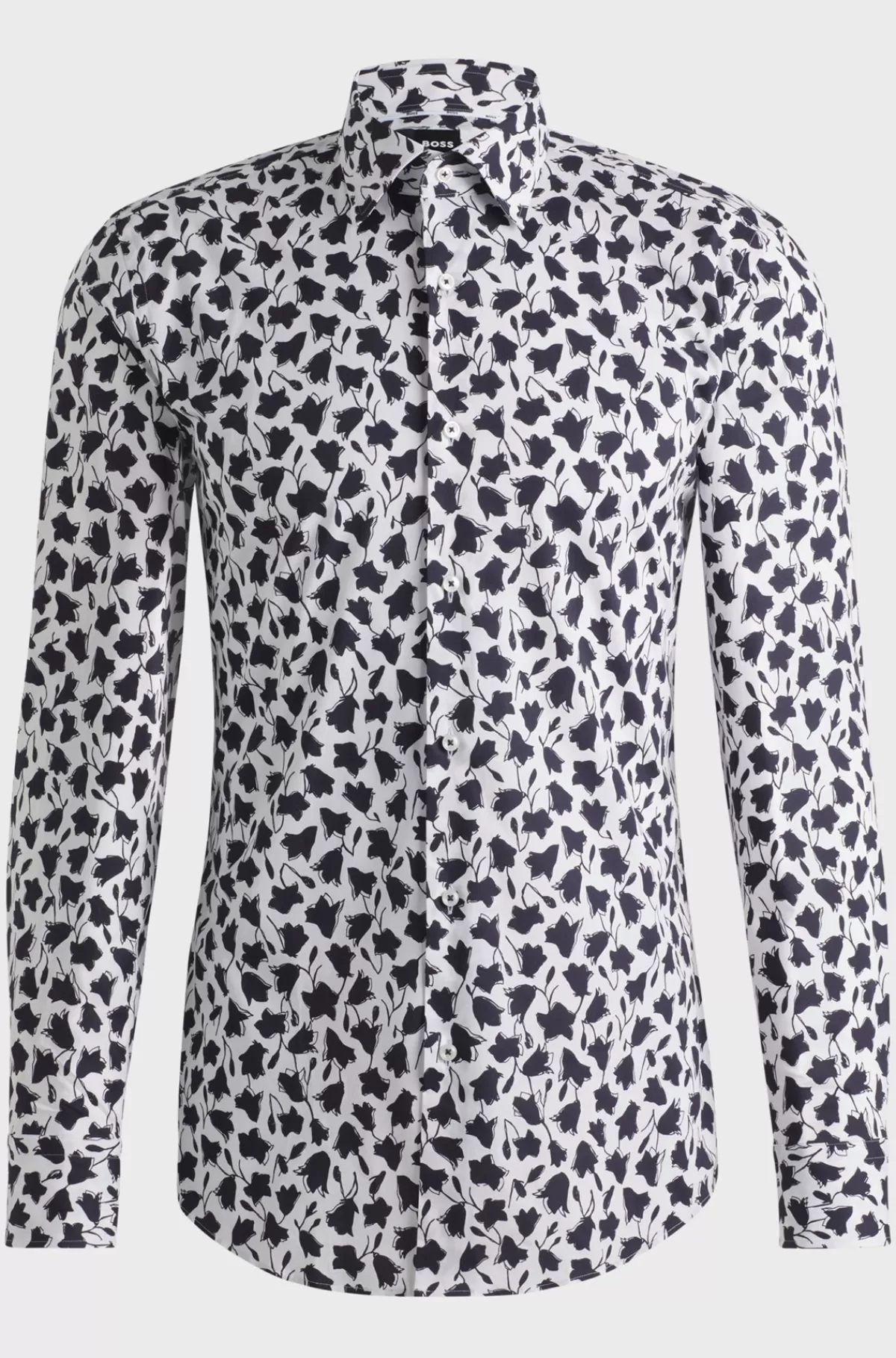 HUGO BOSS Skjorte Med Slim Fit I Bomuldspoplin Med Stræk Og Blomsterprint Mørkeblå Best Sale