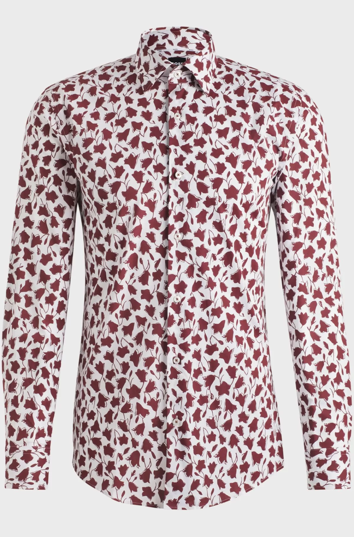 HUGO BOSS Skjorte Med Slim Fit I Bomuldspoplin Med Stræk Og Blomsterprint Mørkerød Cheap