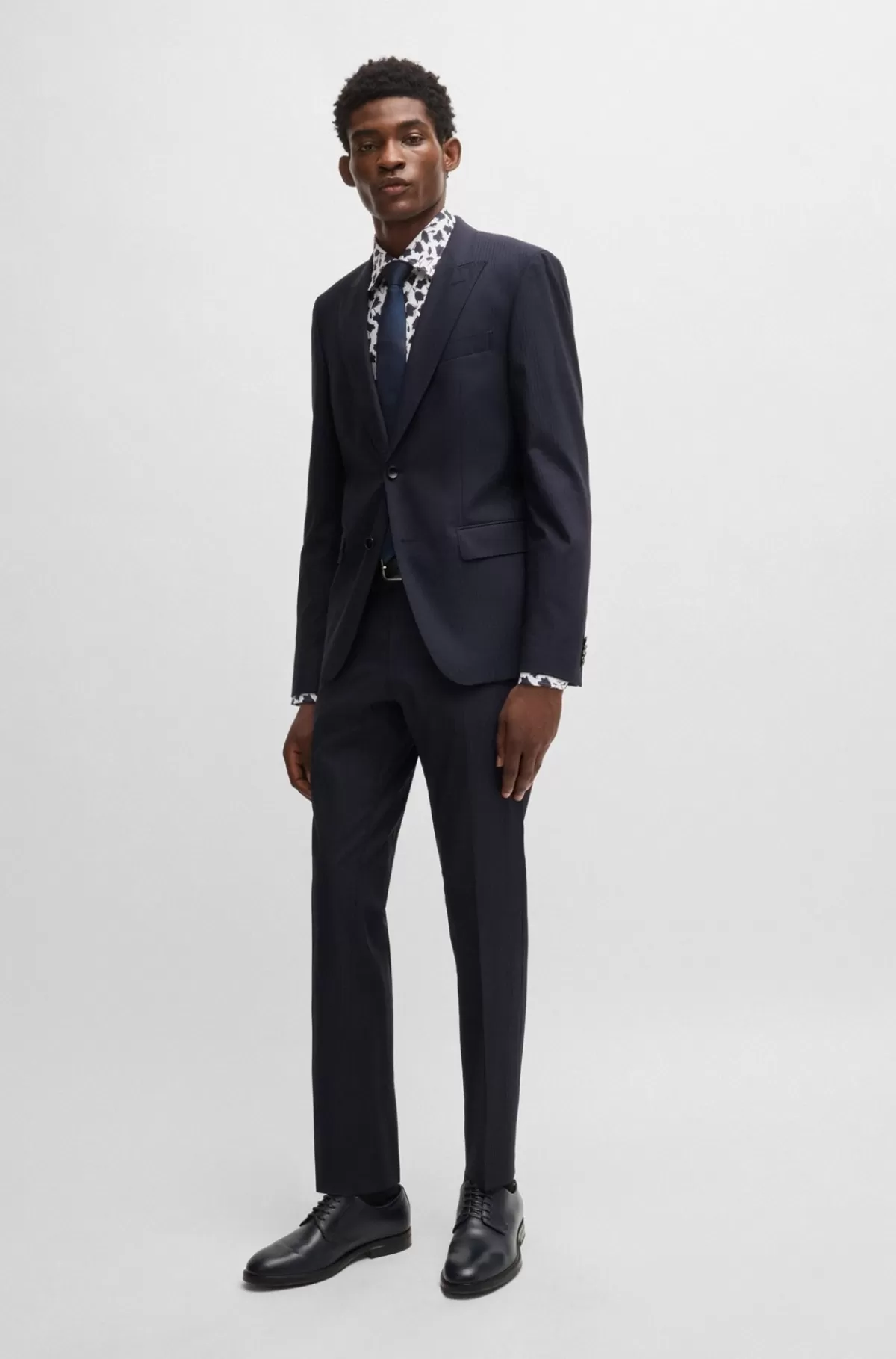 HUGO BOSS Skjorte Med Slim Fit I Bomuldspoplin Med Stræk Og Blomsterprint Mørkeblå Best Sale