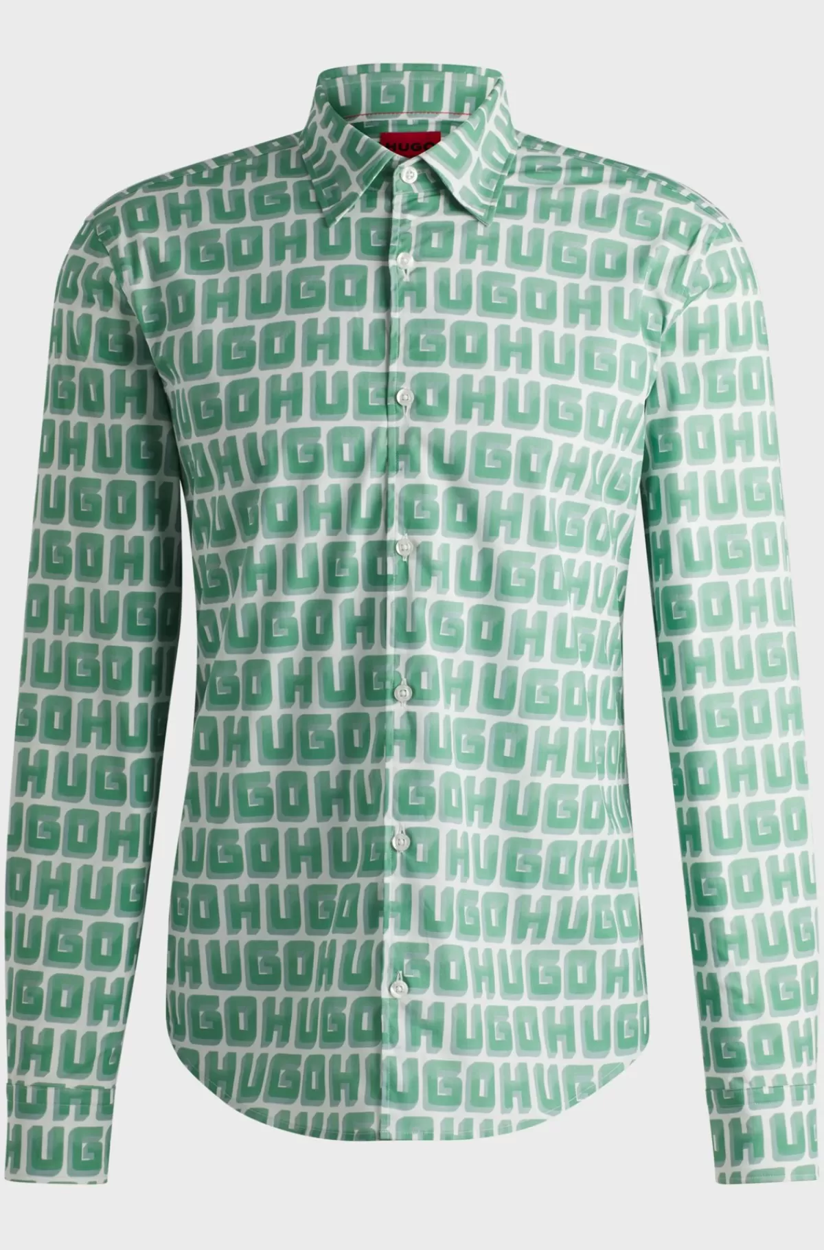 HUGO BOSS Skjorte Med Slim Fit I Bomuldspoplin Med Stræk Og Logoprint Lysegrøn Cheap