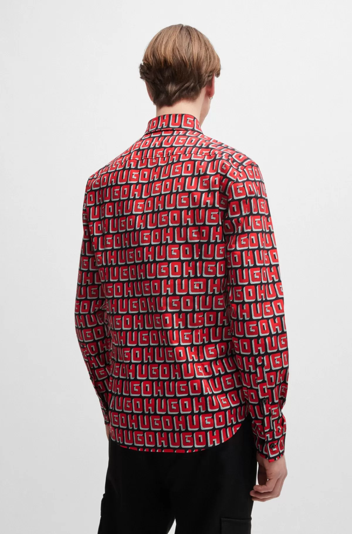 HUGO BOSS Skjorte Med Slim Fit I Bomuldspoplin Med Stræk Og Logoprint Pink Store
