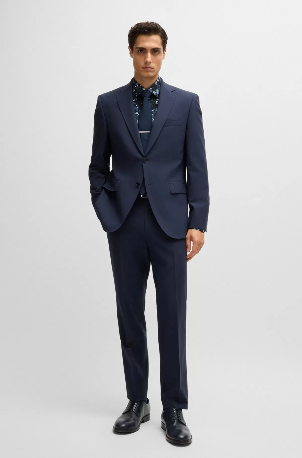 HUGO BOSS Skjorte Med Slim Fit I Bomuldspoplin Med Stræk Og Print Mørkeblå Discount