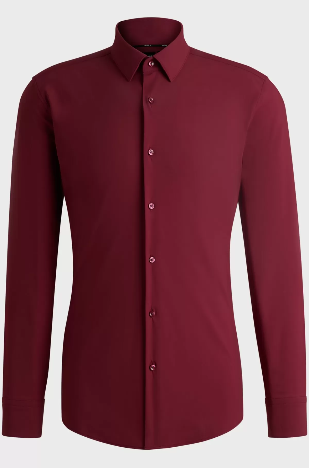 HUGO BOSS Skjorte Med Slim Fit I Jersey Med Performance-stræk Mørkerød Sale