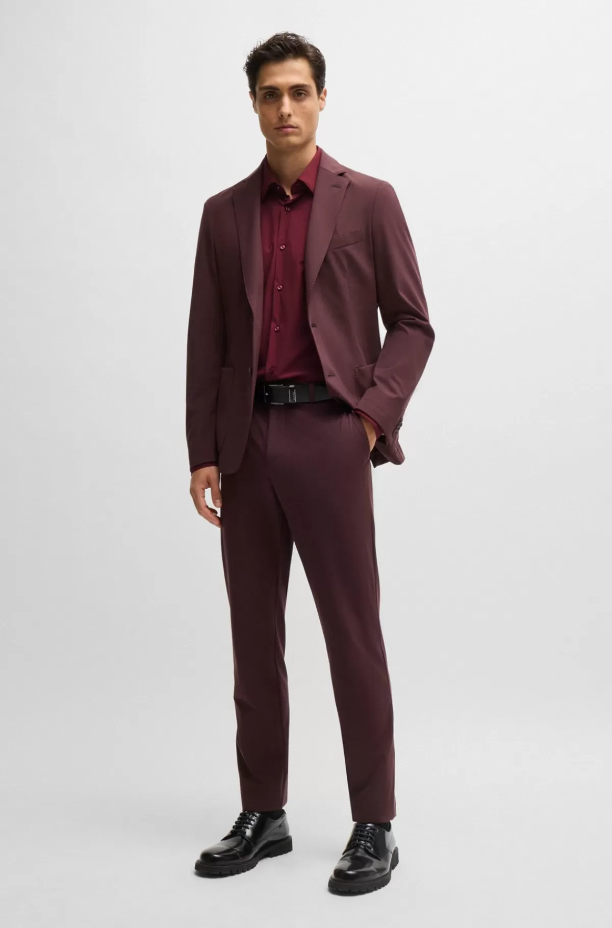 HUGO BOSS Skjorte Med Slim Fit I Jersey Med Performance-stræk Mørkerød Sale