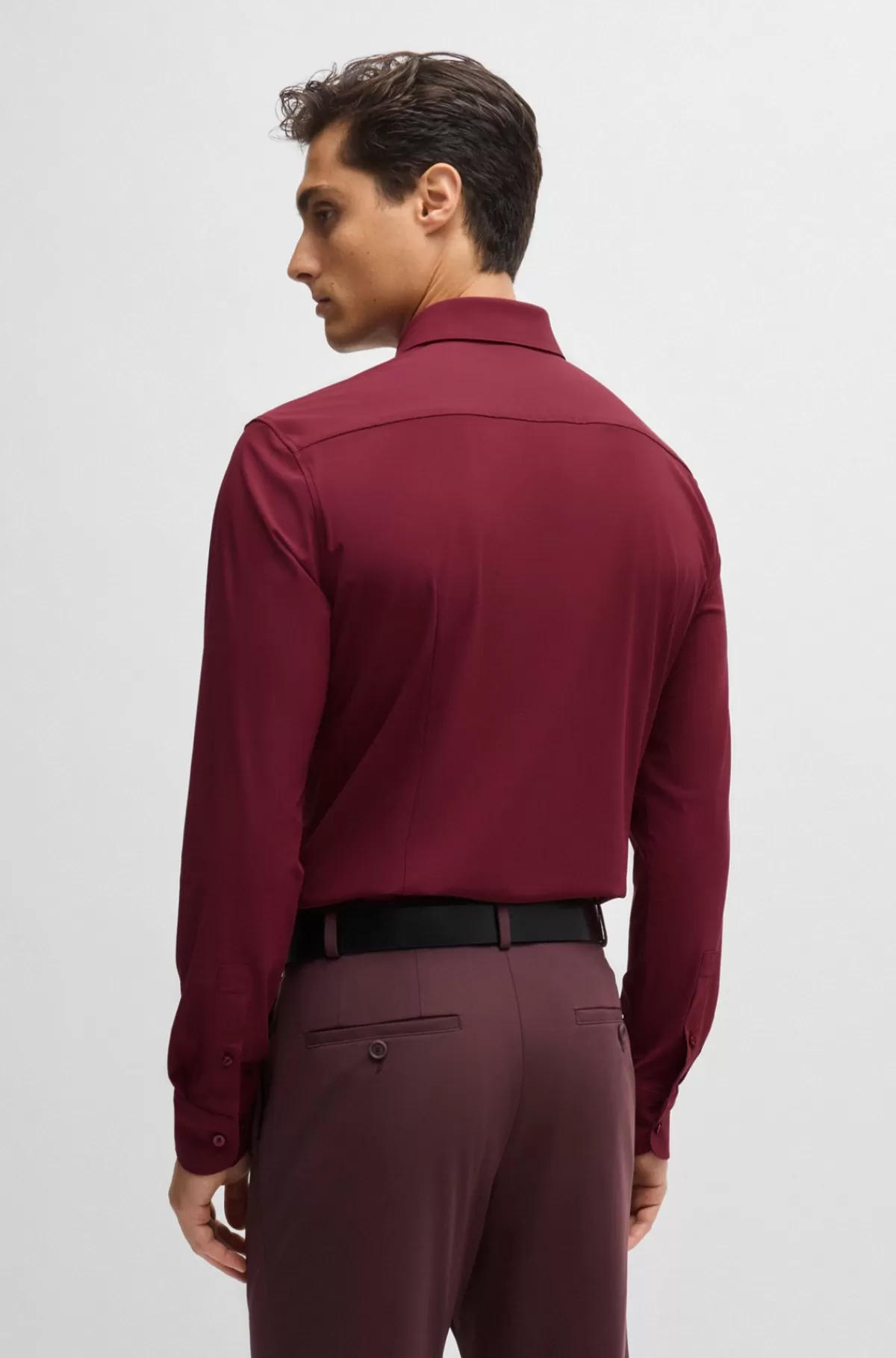 HUGO BOSS Skjorte Med Slim Fit I Jersey Med Performance-stræk Mørkerød Sale