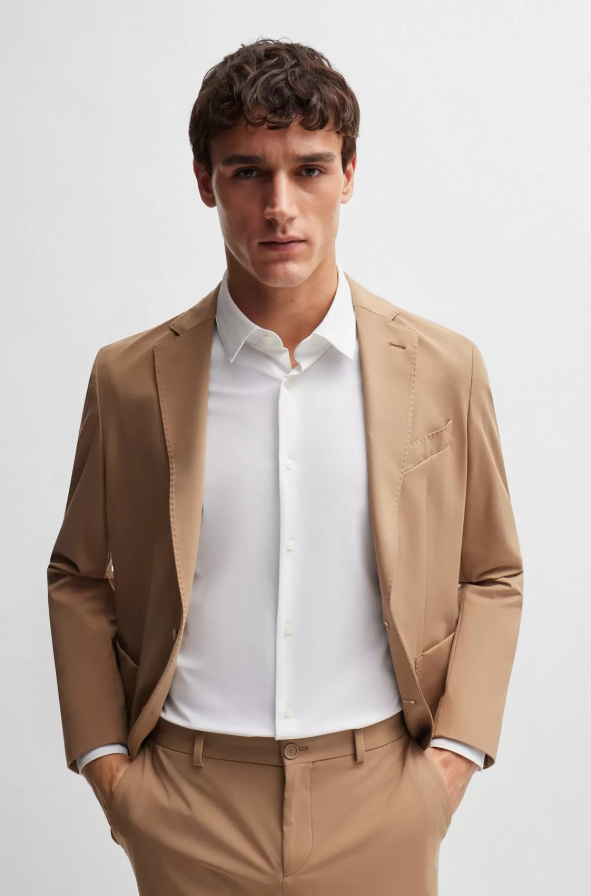 HUGO BOSS Skjorte Med Slim Fit I Jersey Med Performance-stræk Hvid New