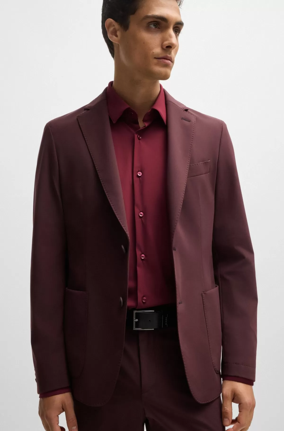 HUGO BOSS Skjorte Med Slim Fit I Jersey Med Performance-stræk Mørkerød Sale