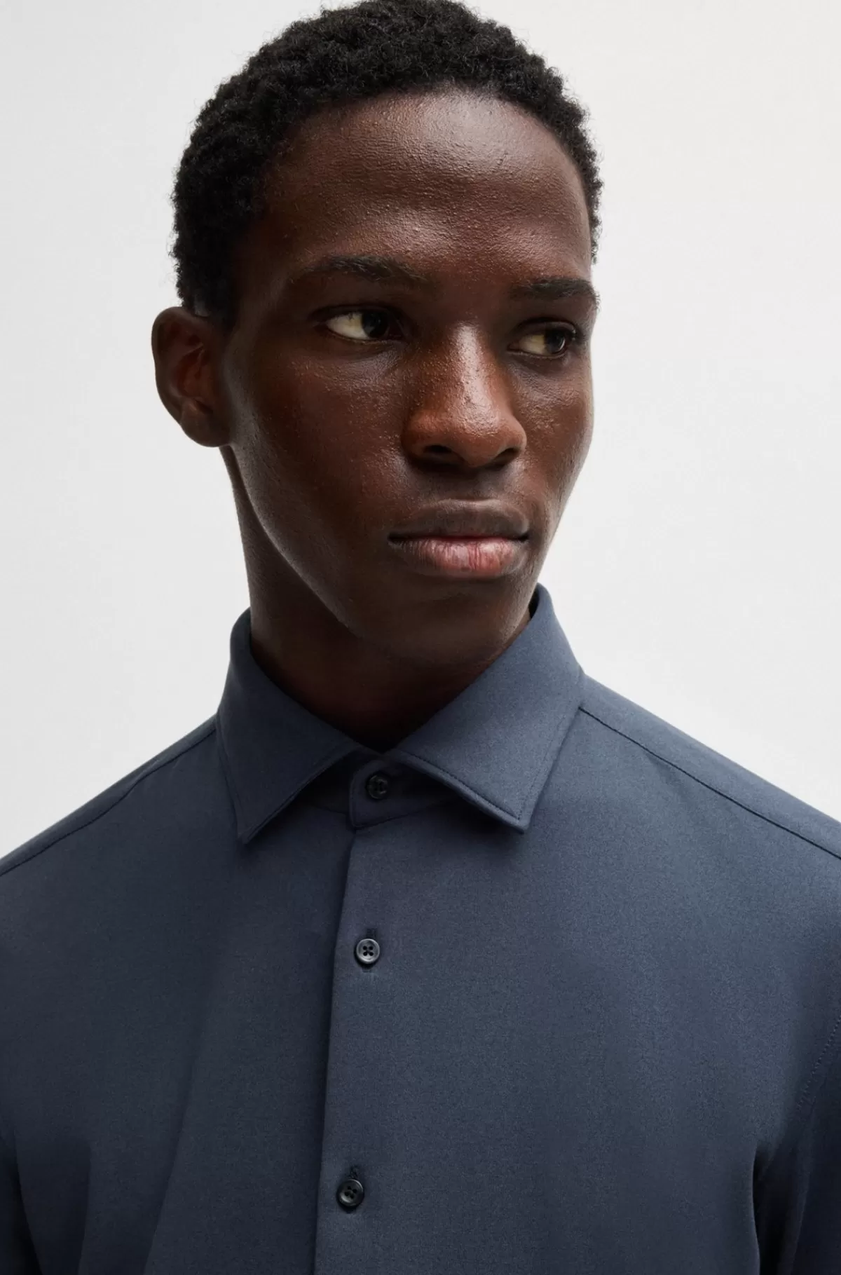 HUGO BOSS Skjorte Med Slim Fit I Jersey Med Print Og Performance-stræk Mørkeblå Clearance