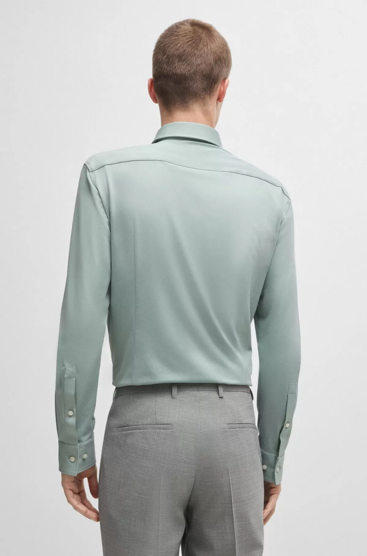 HUGO BOSS Skjorte Med Slim Fit I Jersey Med Print Og Performance-stræk Lysegrå Cheap