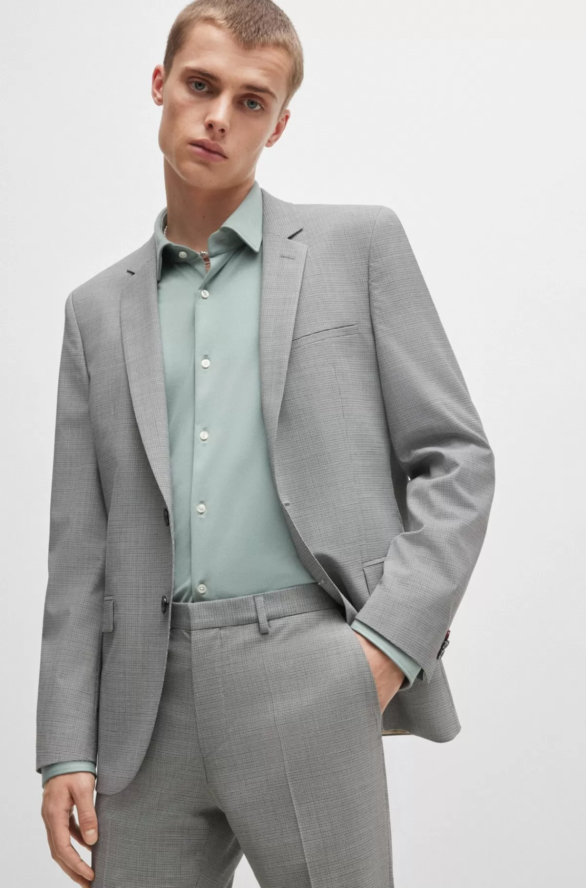 HUGO BOSS Skjorte Med Slim Fit I Jersey Med Print Og Performance-stræk Lysegrå Cheap