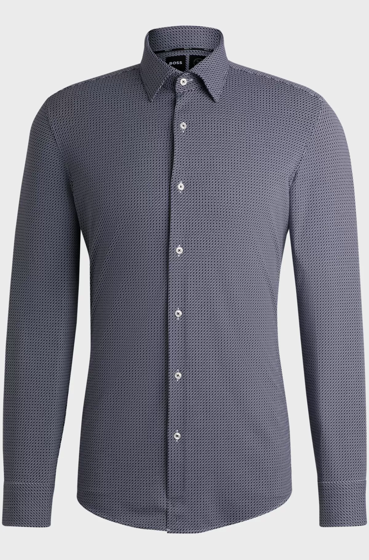 HUGO BOSS Skjorte Med Slim Fit I Materiale Med Performance-stræk Og Geometrisk Print Mørkeblå Sale