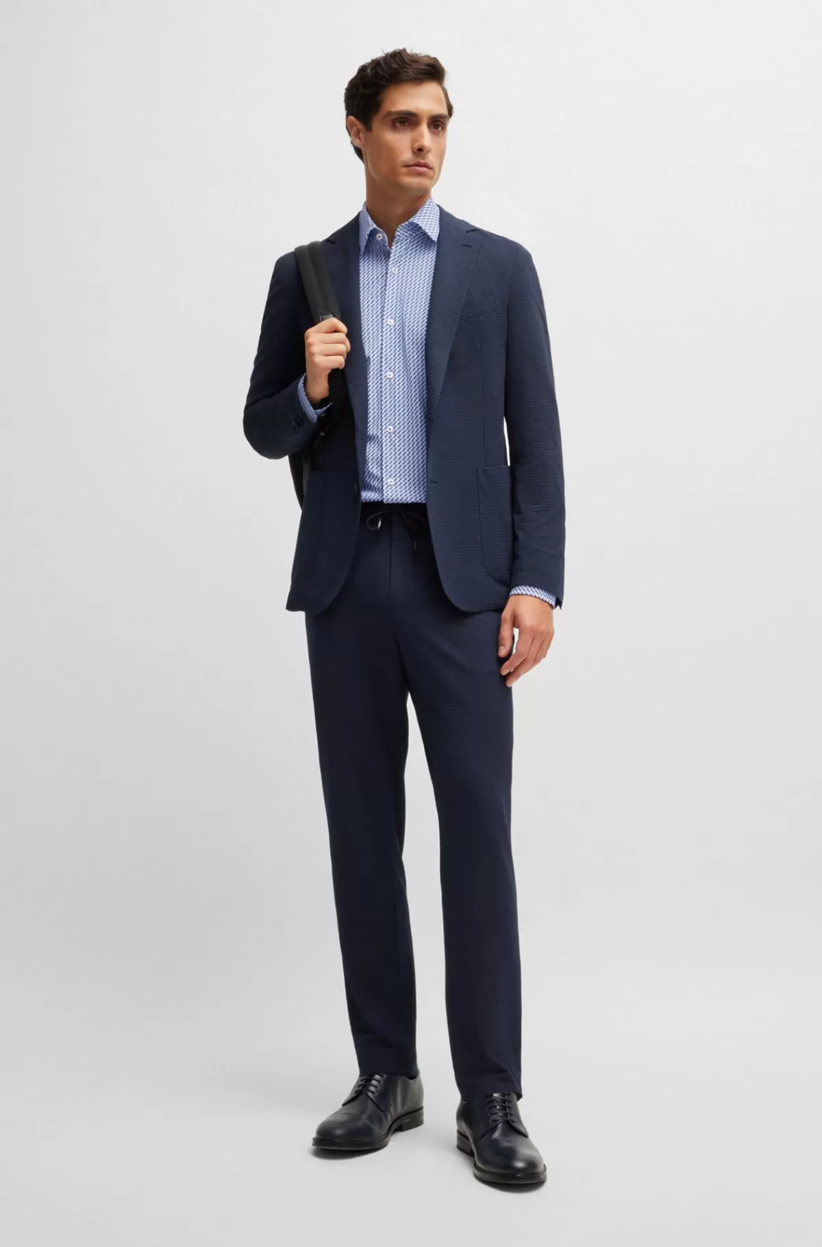 HUGO BOSS Skjorte Med Slim Fit I Performance-materiale Med Stræk Og Print Lyseblå Store