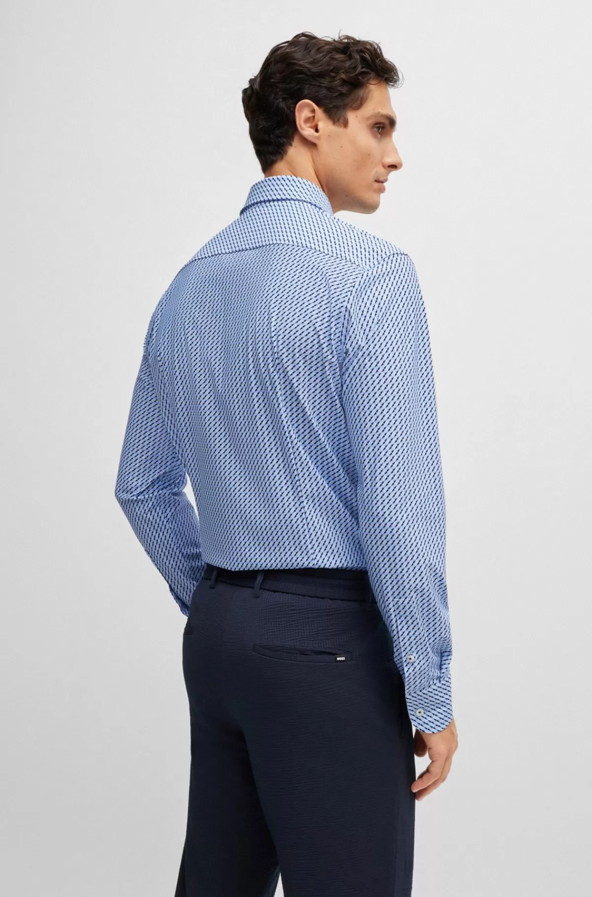 HUGO BOSS Skjorte Med Slim Fit I Performance-materiale Med Stræk Og Print Lyseblå Store