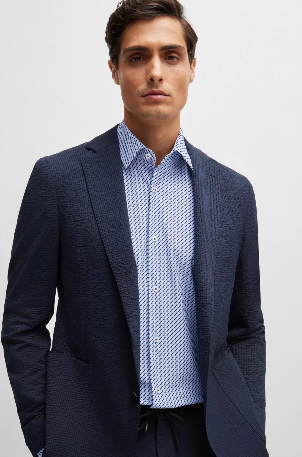 HUGO BOSS Skjorte Med Slim Fit I Performance-materiale Med Stræk Og Print Lyseblå Store