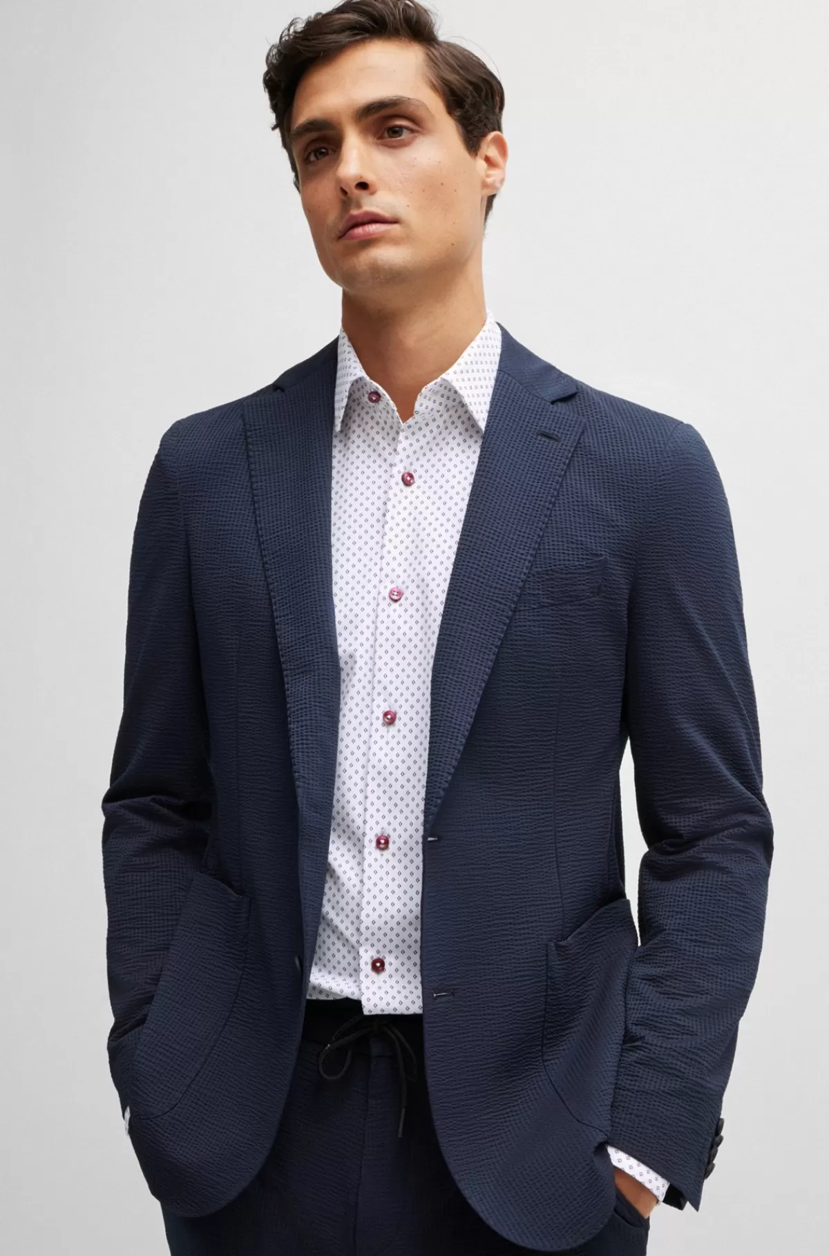 HUGO BOSS Skjorte Med Slim Fit I Performance-materiale Med Stræk Og Print Hvid Shop