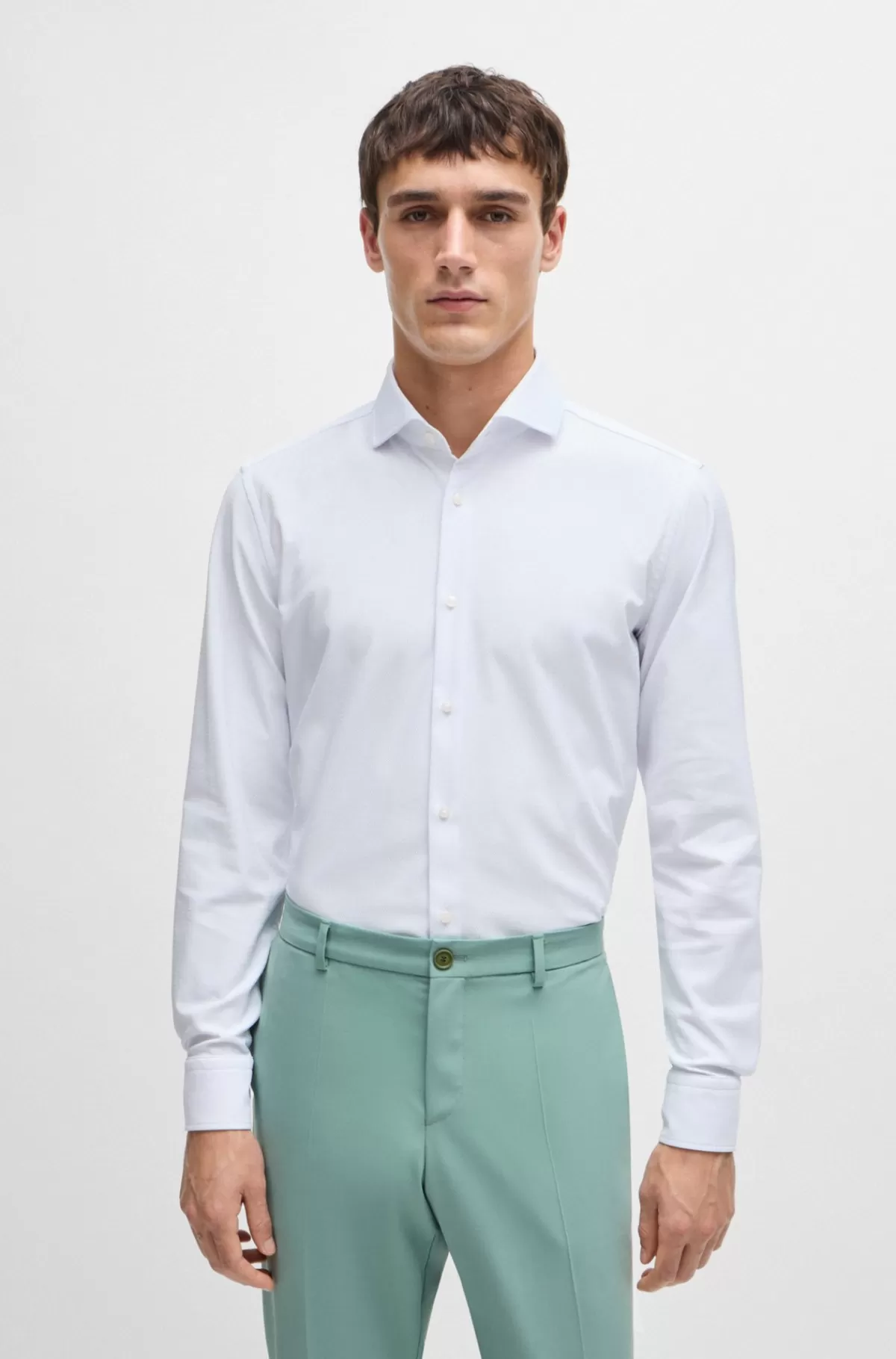 HUGO BOSS Skjorte Med Slim Fit I Performance-materiale Med Stræk Og Struktur Hvid Discount