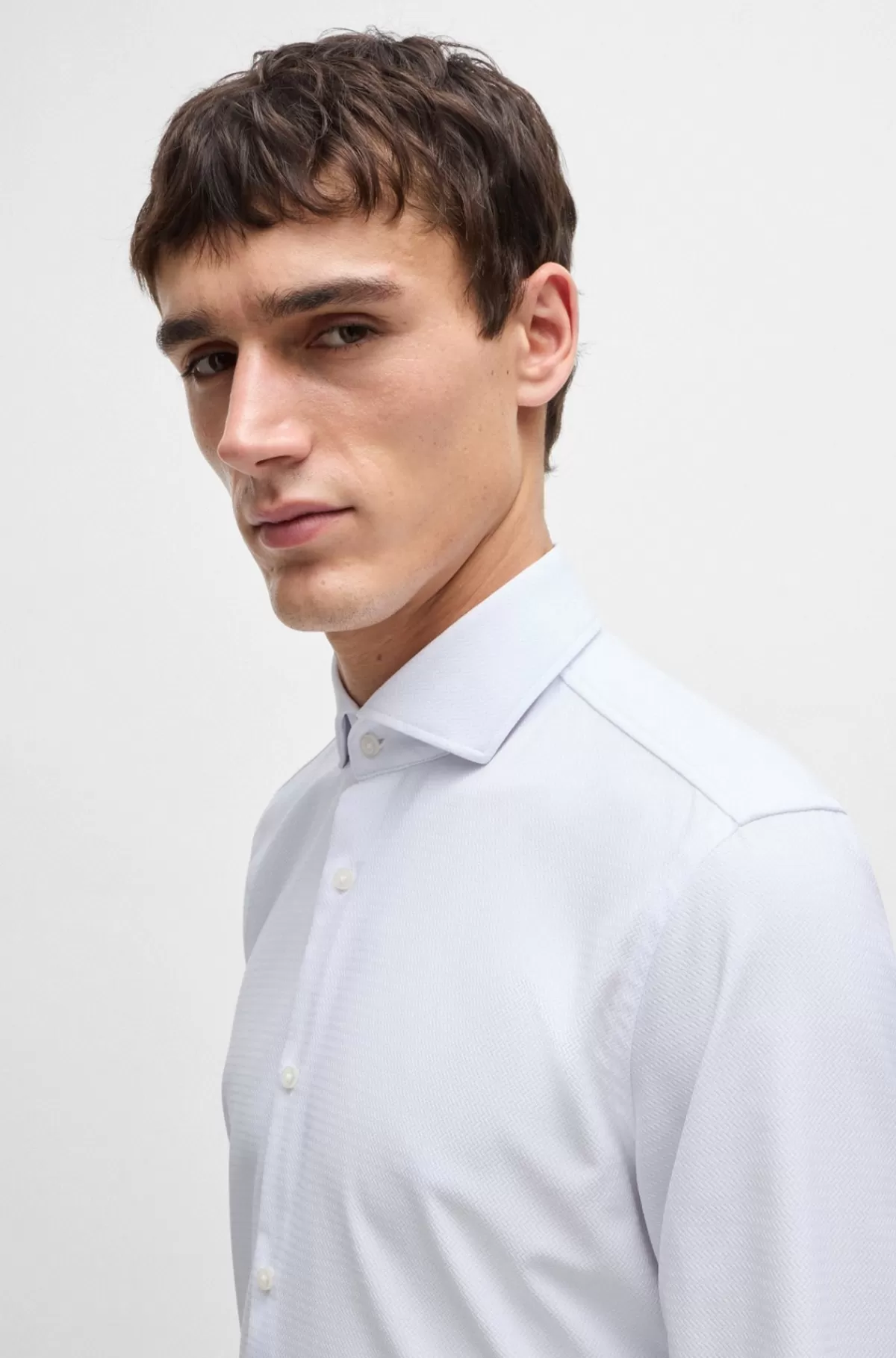 HUGO BOSS Skjorte Med Slim Fit I Performance-materiale Med Stræk Og Struktur Hvid Discount