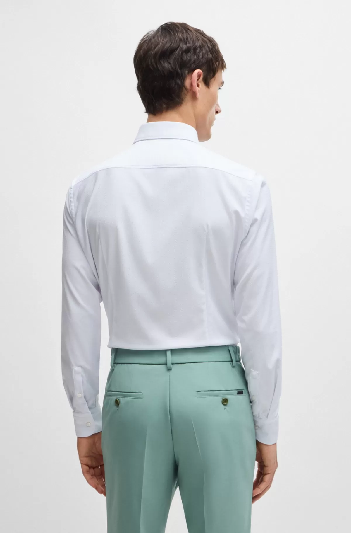 HUGO BOSS Skjorte Med Slim Fit I Performance-materiale Med Stræk Og Struktur Hvid Discount