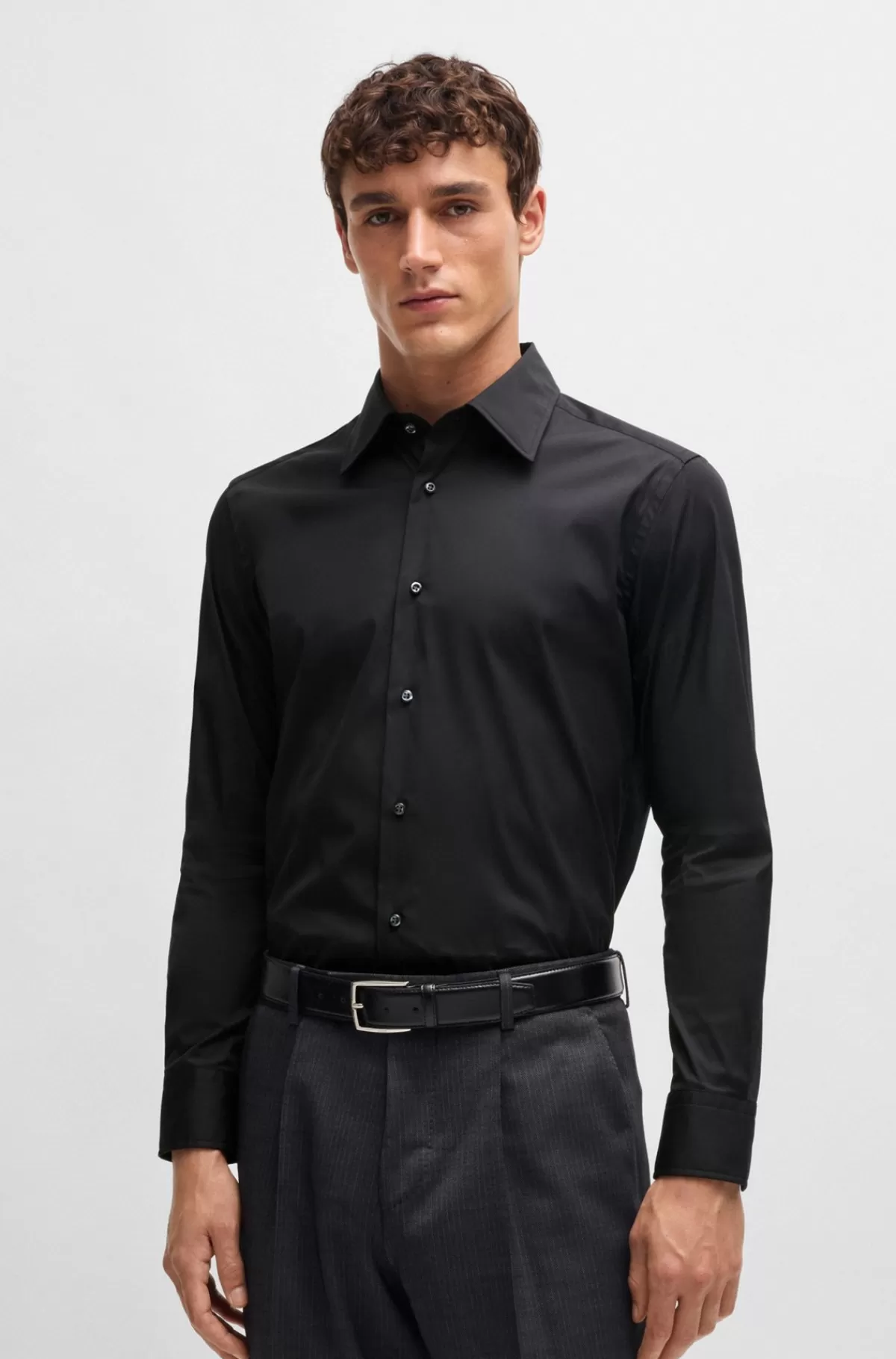 HUGO BOSS Skjorte Med Slim Fit I Poplin Af Bomuldsblanding Med Stræk Sort Fashion