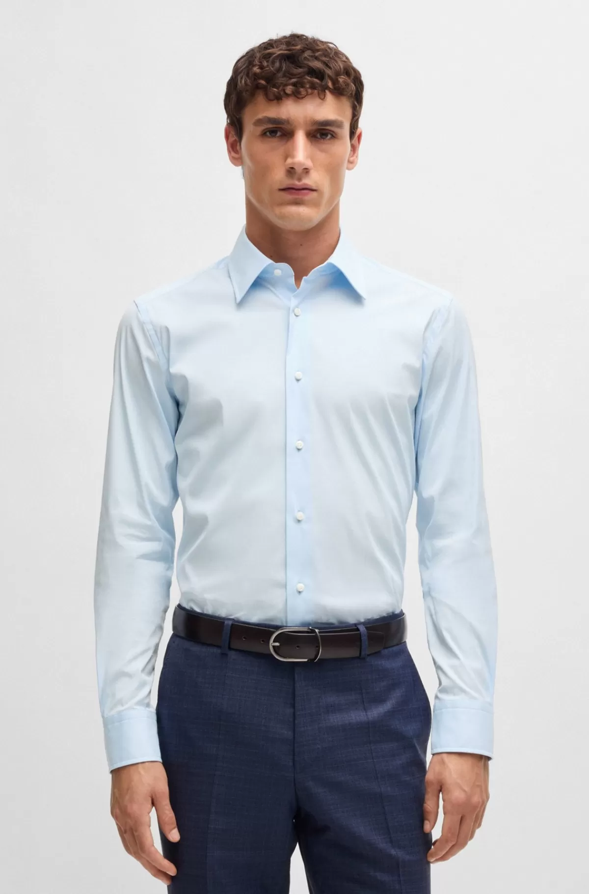 HUGO BOSS Skjorte Med Slim Fit I Poplin Af Bomuldsblanding Med Stræk Lyseblå Discount