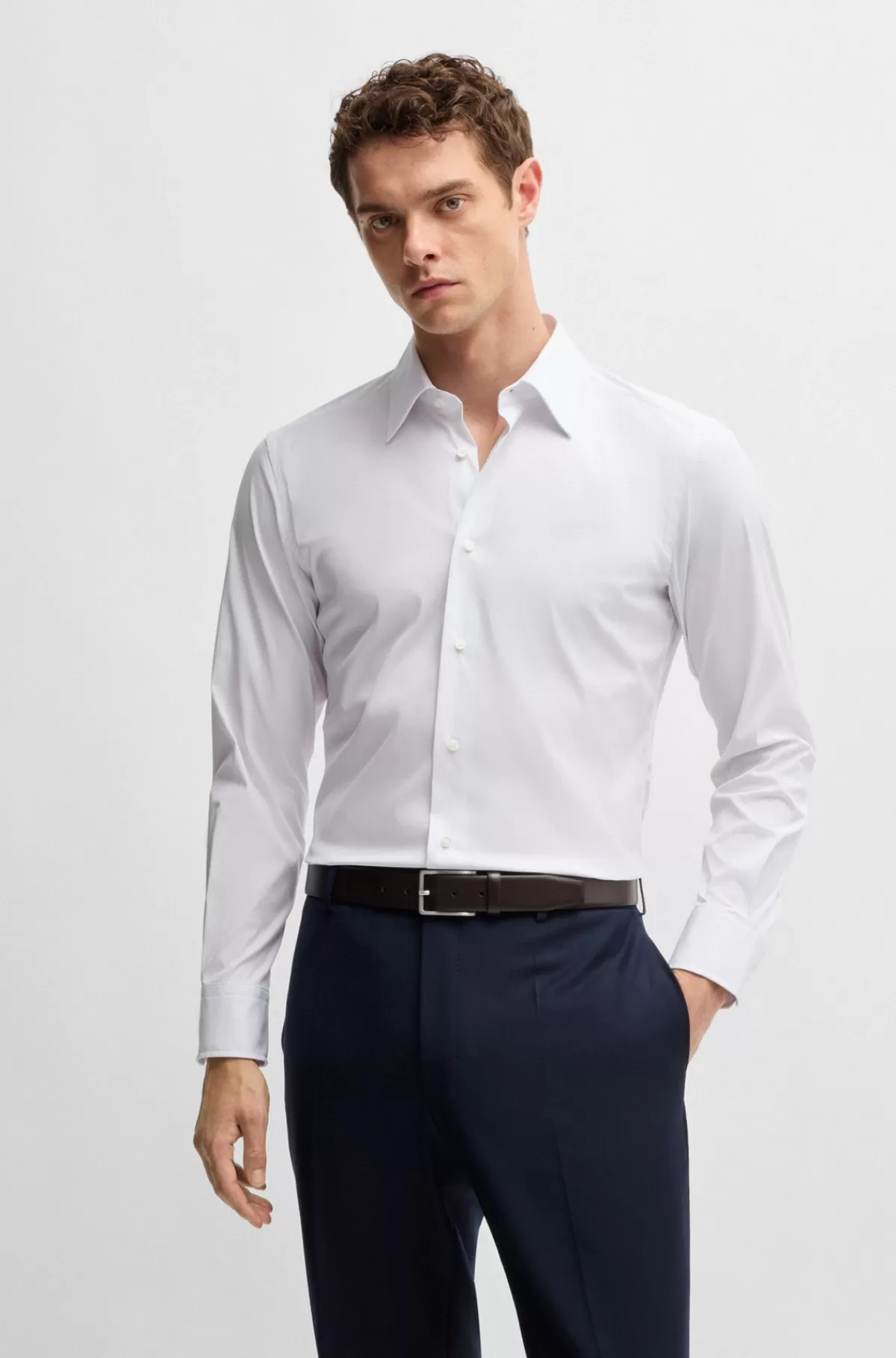 HUGO BOSS Skjorte Med Slim Fit I Poplin Af Bomuldsblanding Med Stræk Hvid Discount