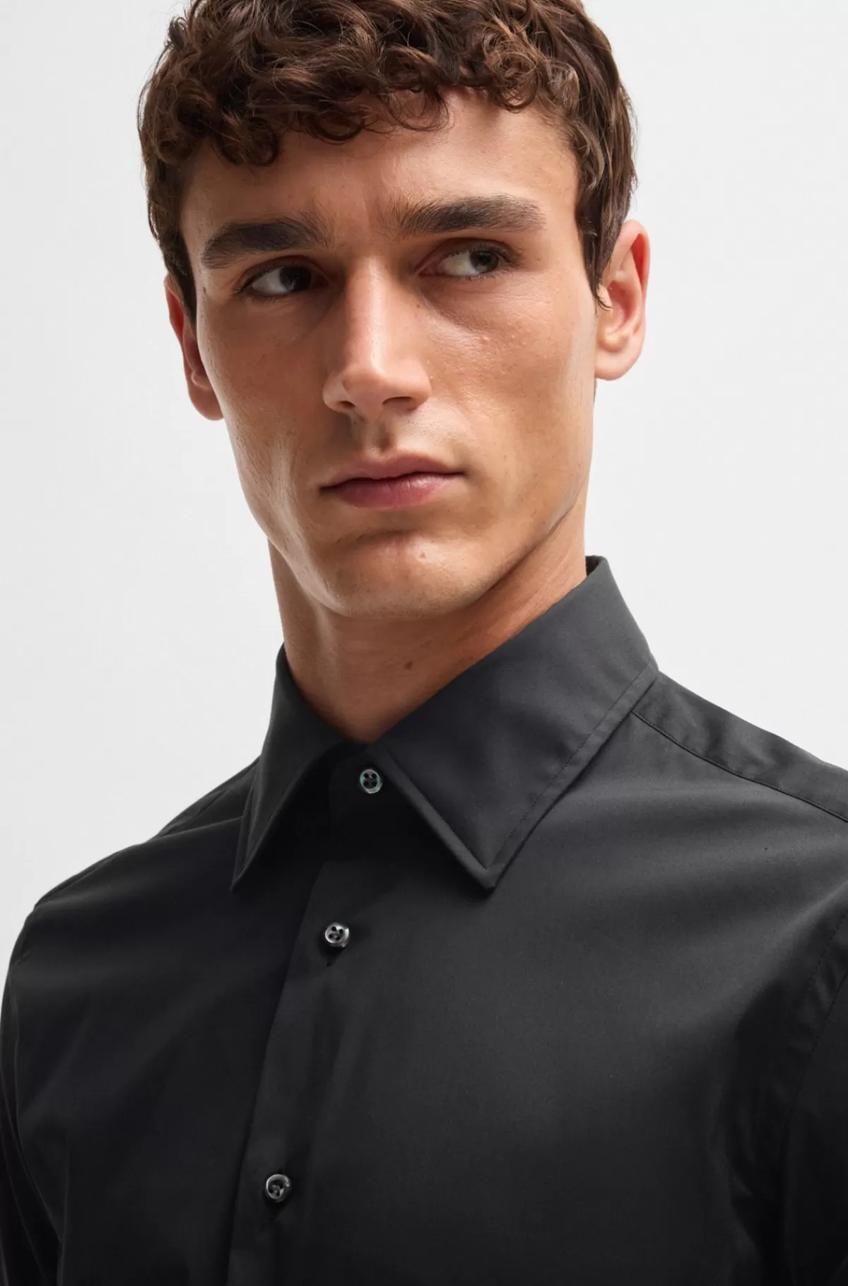 HUGO BOSS Skjorte Med Slim Fit I Poplin Af Bomuldsblanding Med Stræk Sort Fashion
