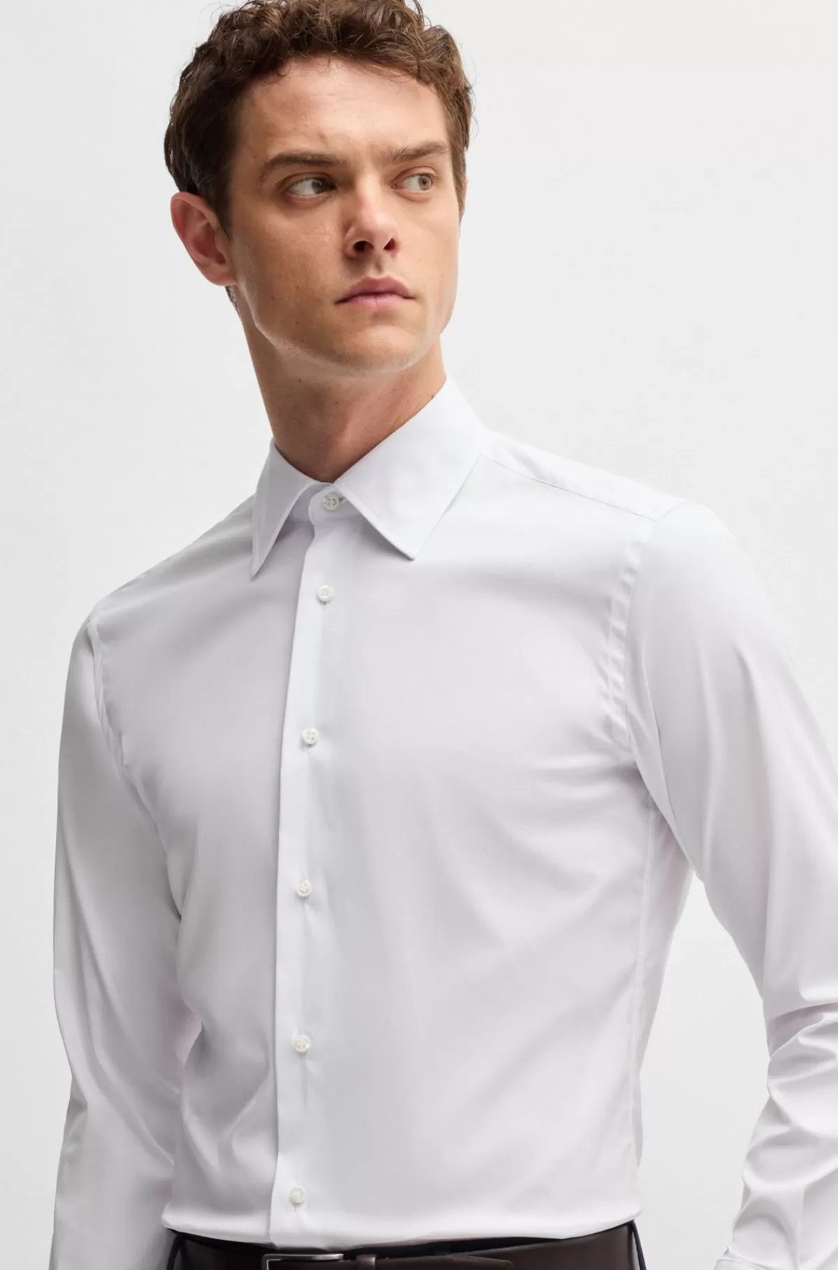 HUGO BOSS Skjorte Med Slim Fit I Poplin Af Bomuldsblanding Med Stræk Hvid Discount