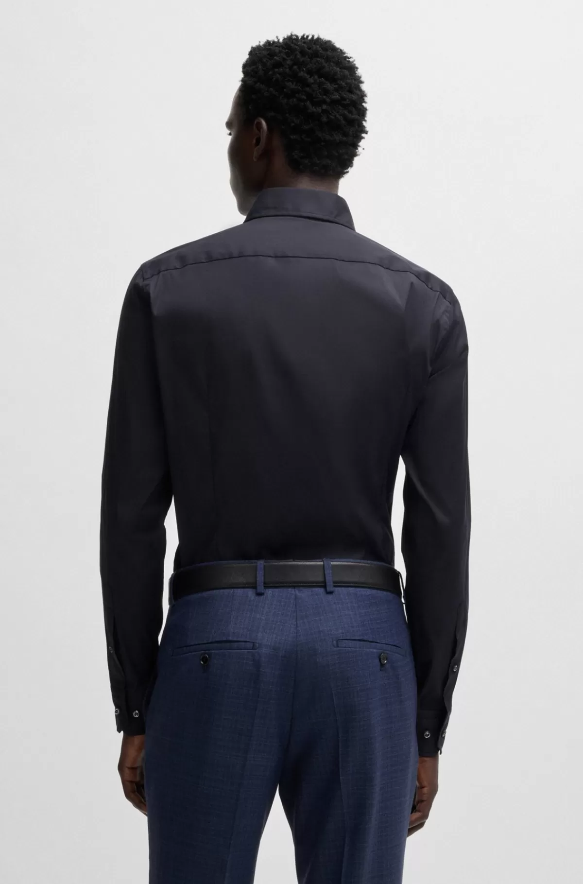 HUGO BOSS Skjorte Med Slim Fit I Poplin Af Bomuldsblanding Med Stræk Mørkeblå Outlet