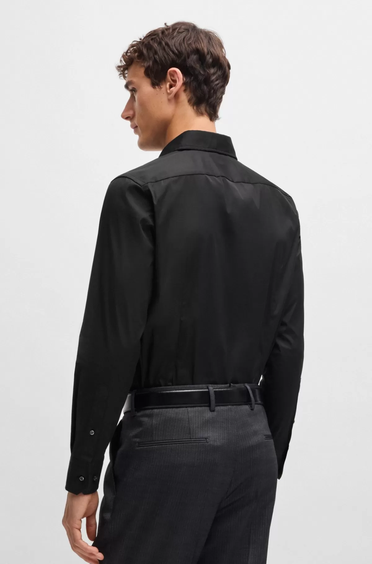 HUGO BOSS Skjorte Med Slim Fit I Poplin Af Bomuldsblanding Med Stræk Sort Fashion