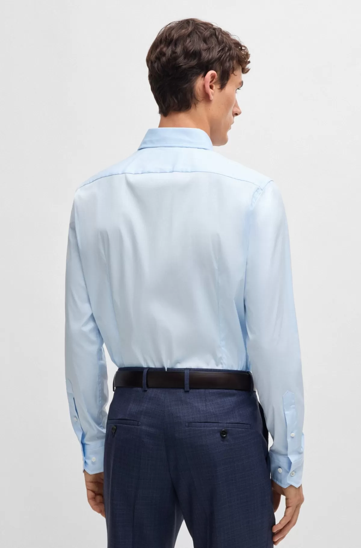 HUGO BOSS Skjorte Med Slim Fit I Poplin Af Bomuldsblanding Med Stræk Lyseblå Discount