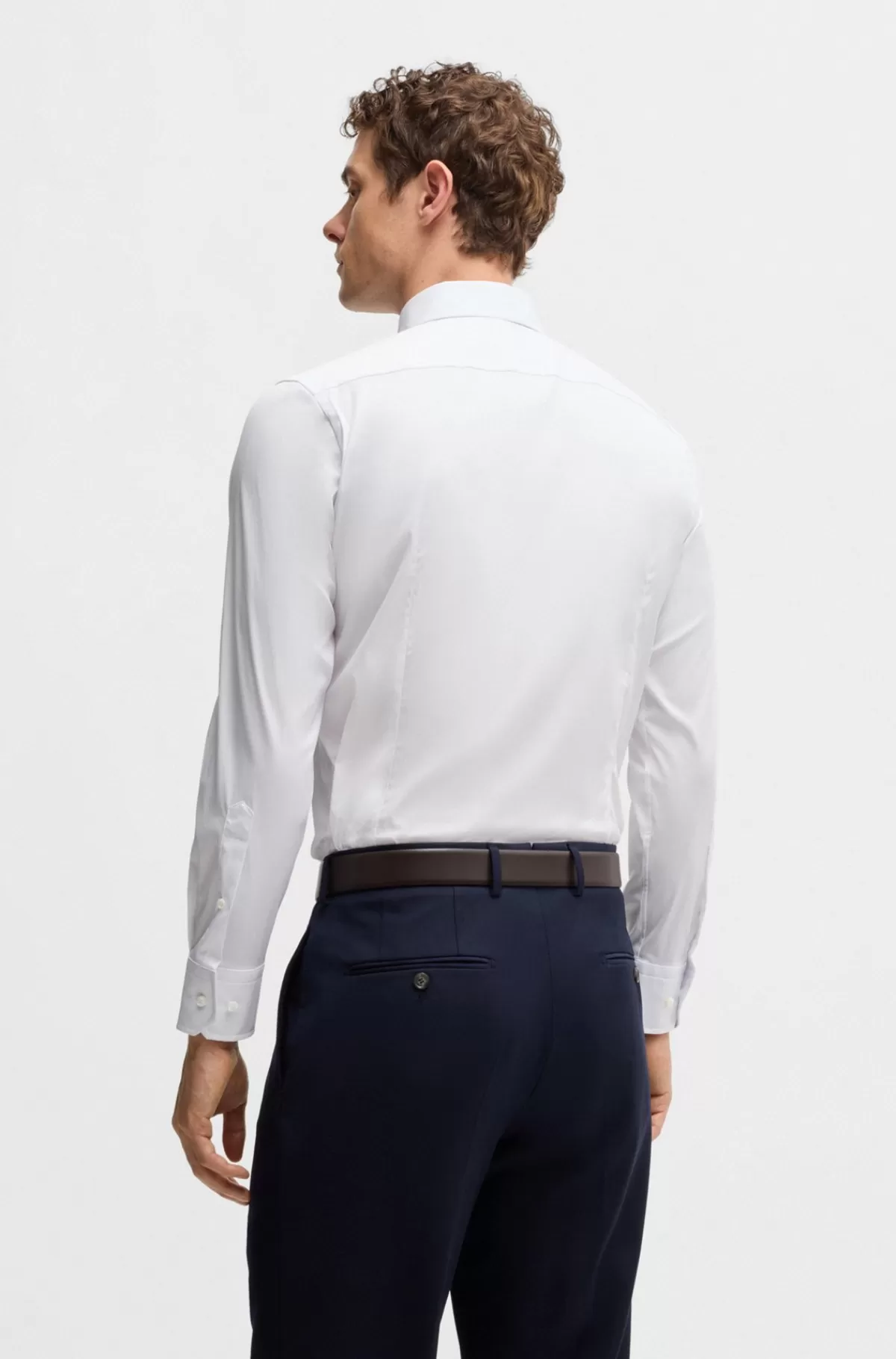 HUGO BOSS Skjorte Med Slim Fit I Poplin Af Bomuldsblanding Med Stræk Hvid Discount