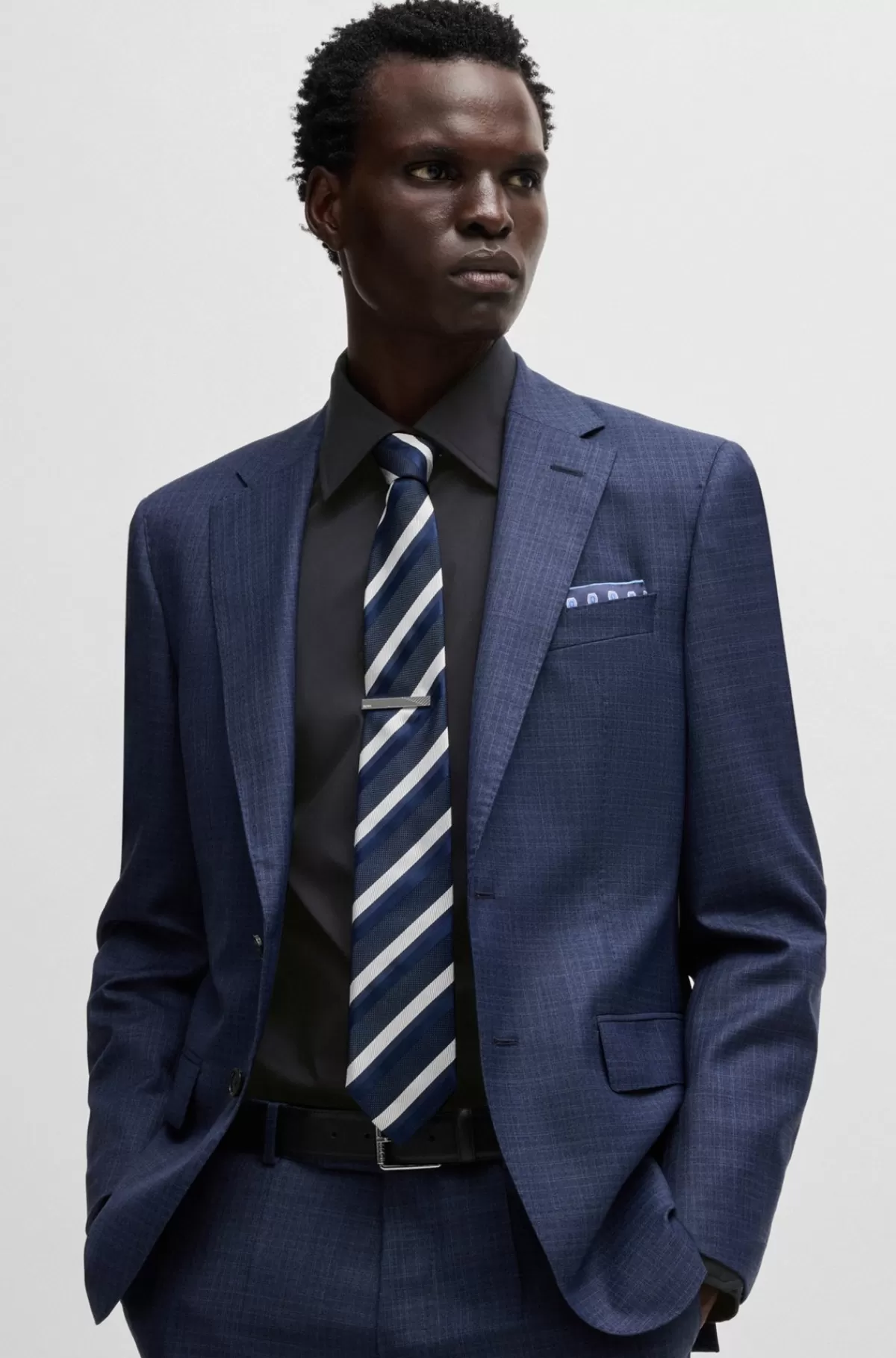 HUGO BOSS Skjorte Med Slim Fit I Poplin Af Bomuldsblanding Med Stræk Mørkeblå Outlet