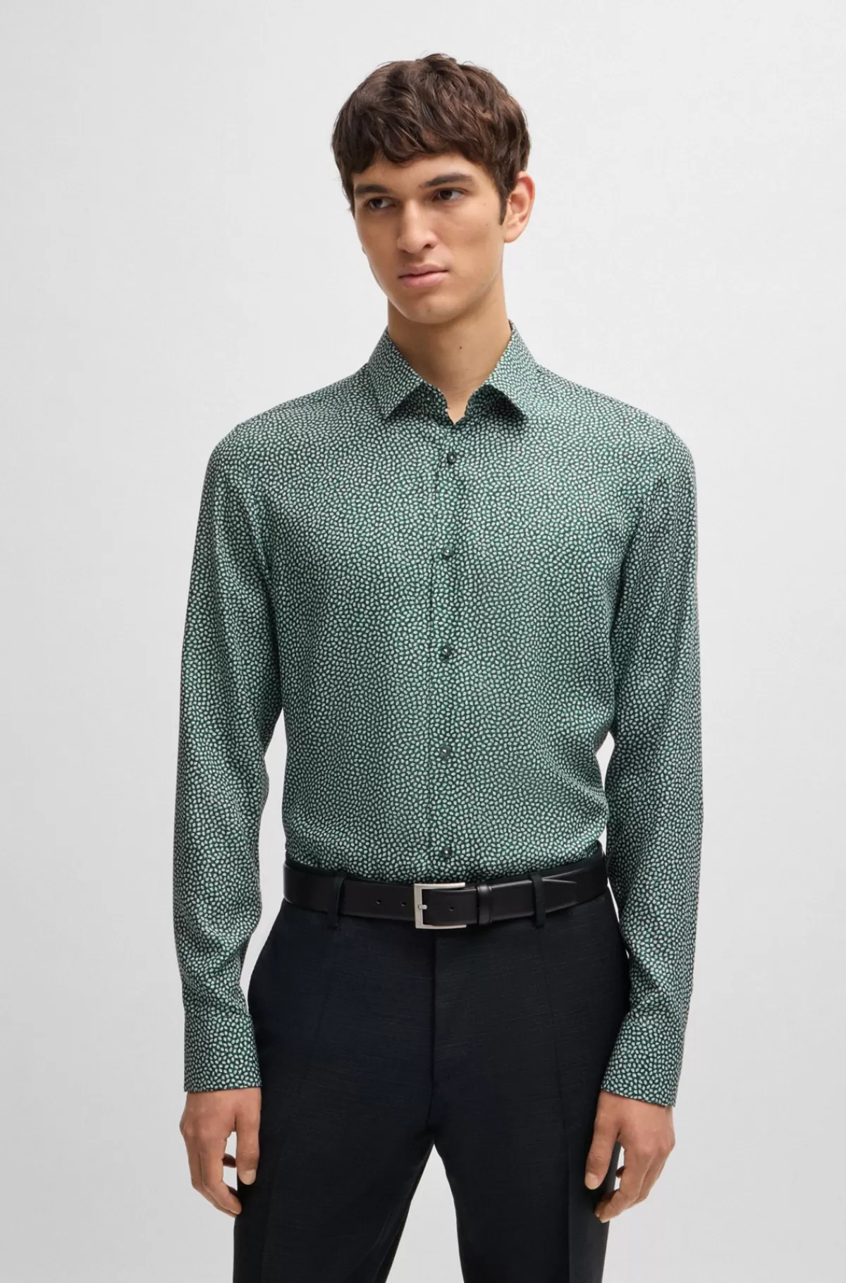 HUGO BOSS Skjorte Med Slim Fit I Poplin Med Print Lysegrøn Shop