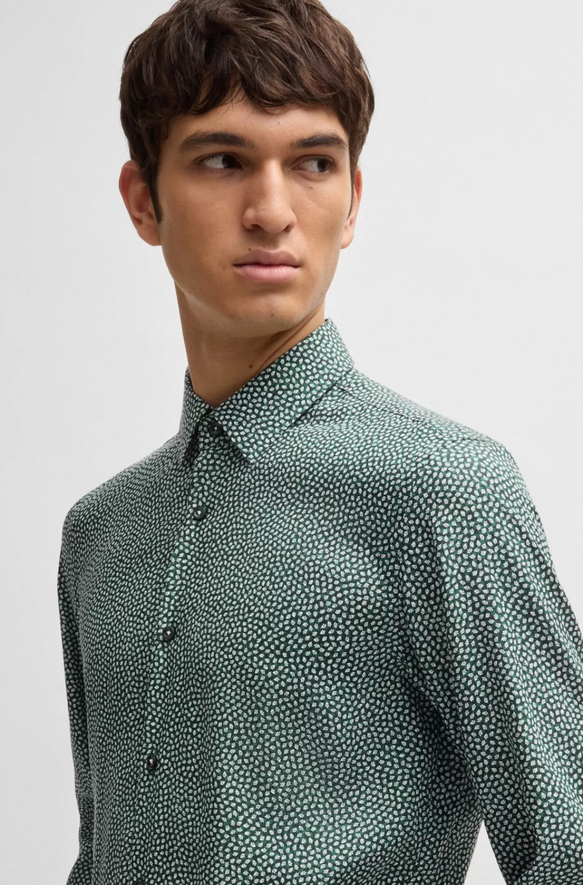 HUGO BOSS Skjorte Med Slim Fit I Poplin Med Print Lysegrøn Shop