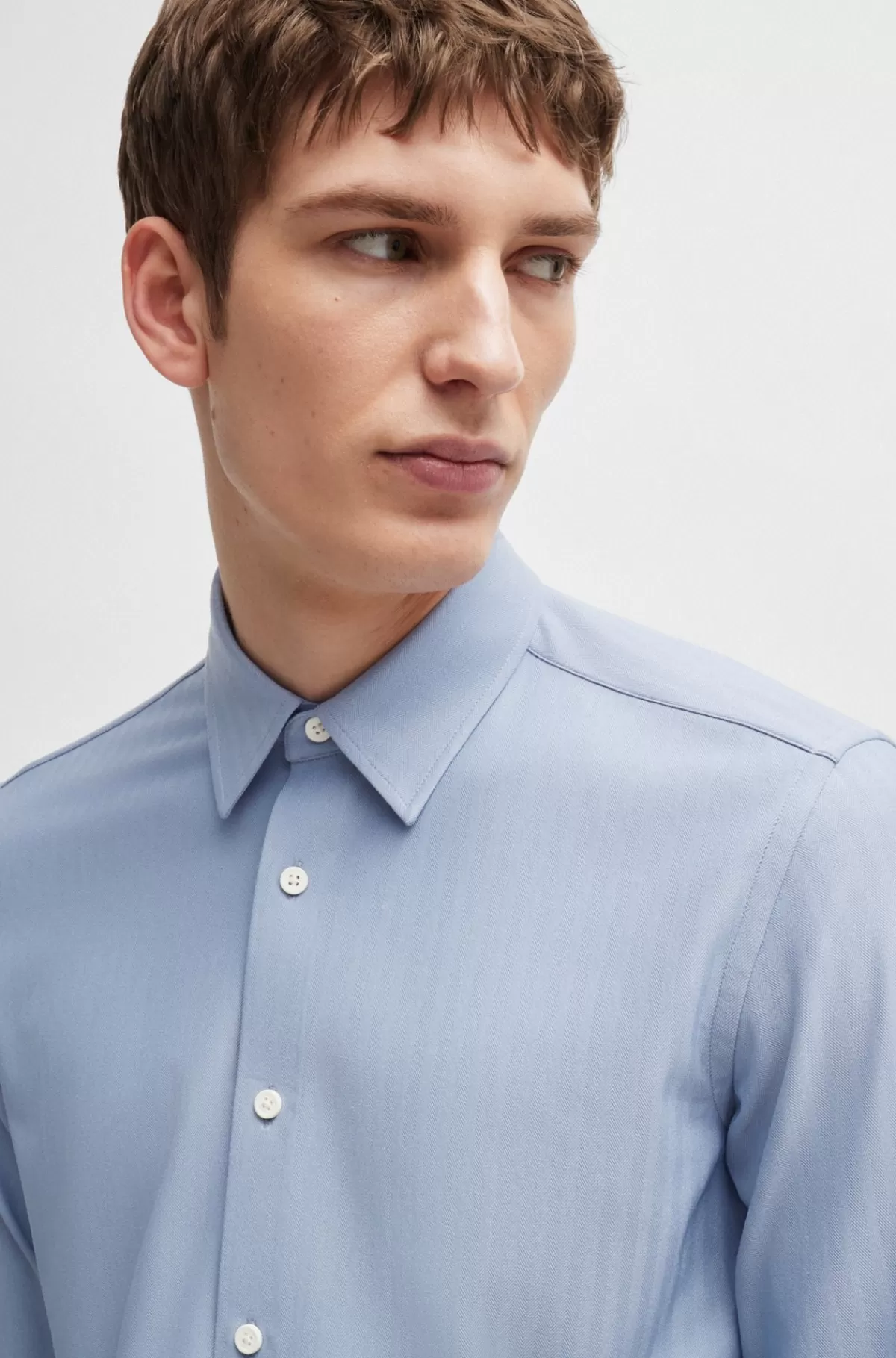 HUGO BOSS Skjorte Med Slim Fit I Sildebensvævet Materiale Med Performance-stræk Lyseblå Best
