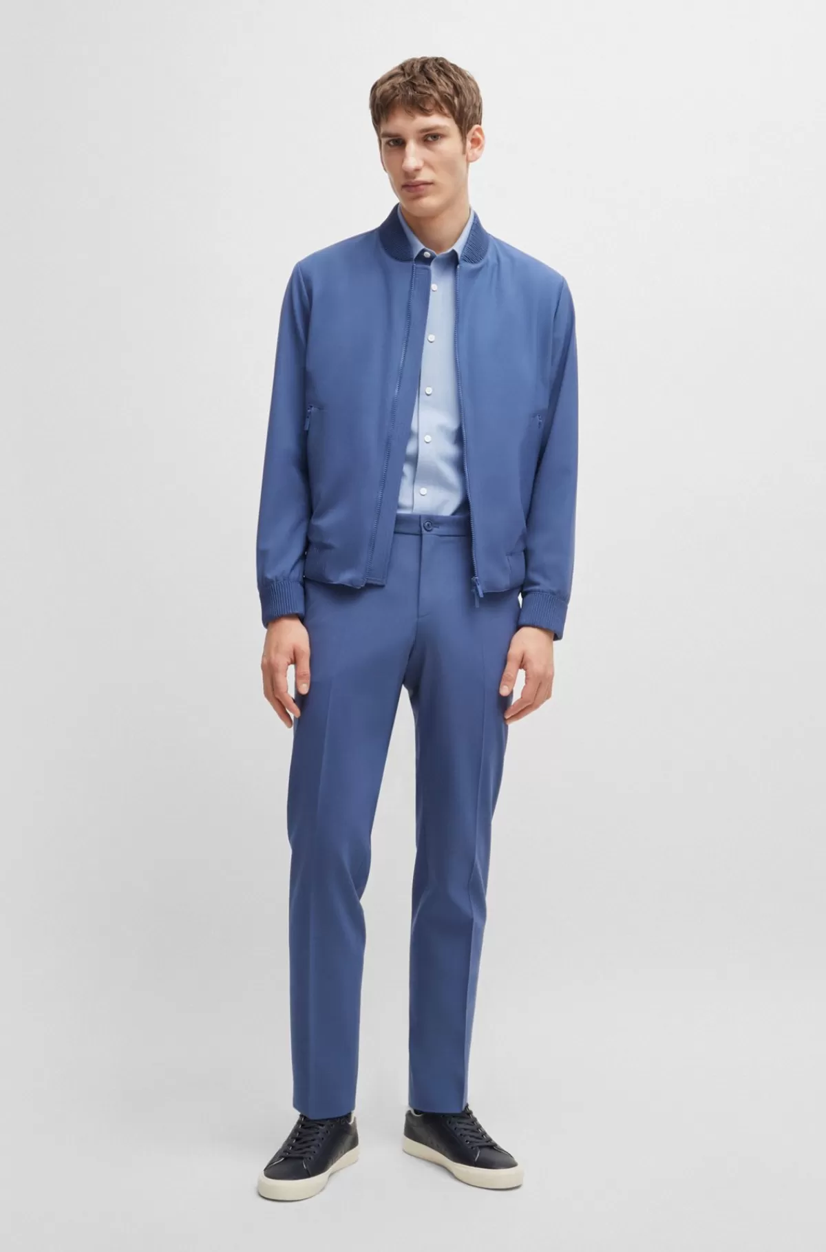 HUGO BOSS Skjorte Med Slim Fit I Sildebensvævet Materiale Med Performance-stræk Lyseblå Best
