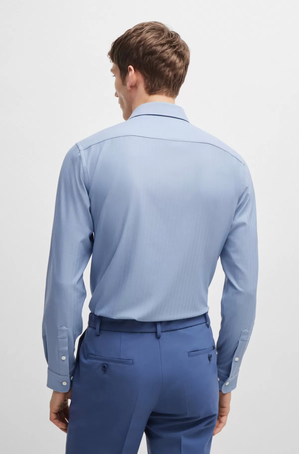 HUGO BOSS Skjorte Med Slim Fit I Sildebensvævet Materiale Med Performance-stræk Lyseblå Best