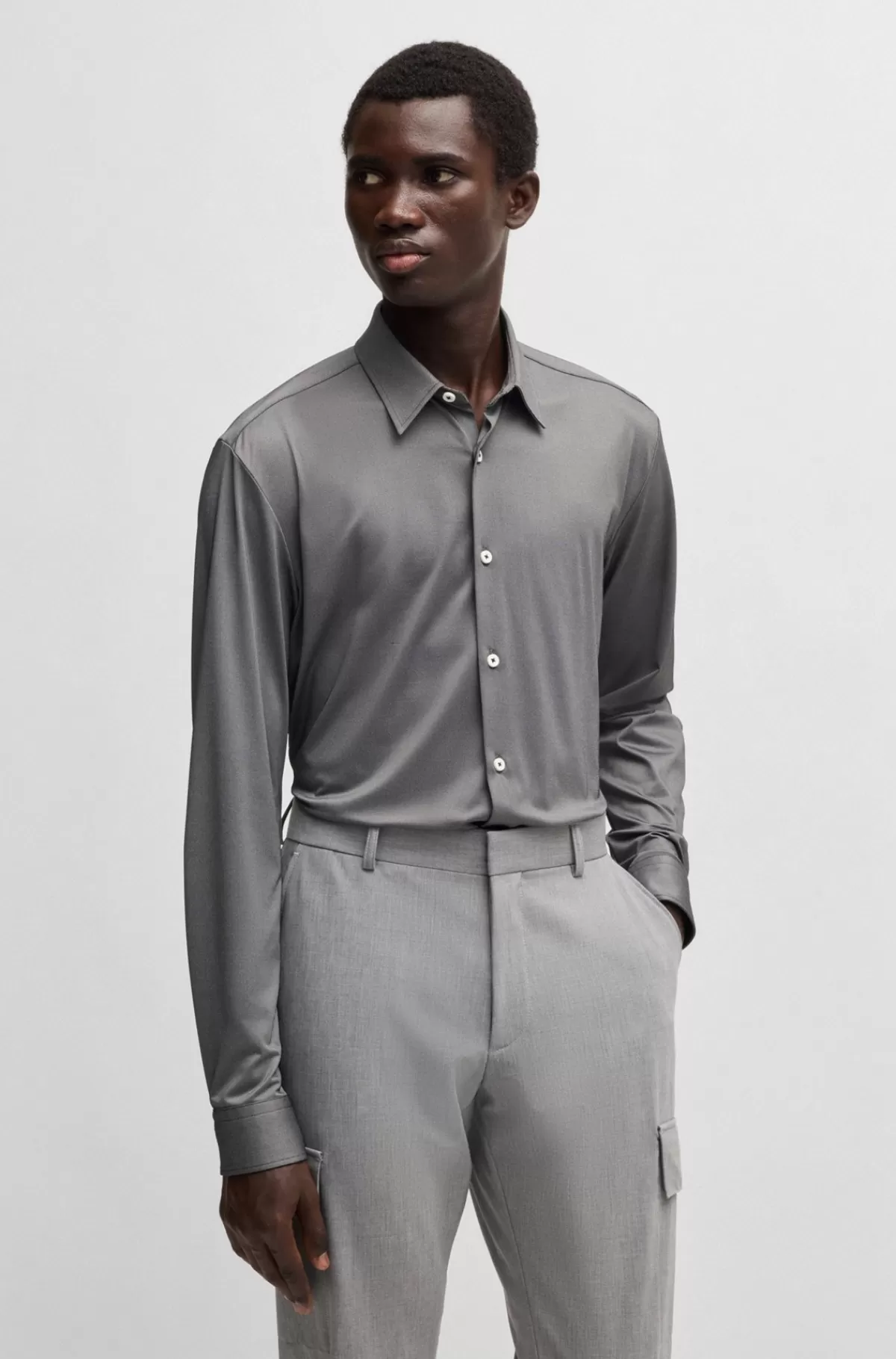 HUGO BOSS Skjorte Med Slim Fit I Stof Med Performance-stræk Og Struktur Sort Online