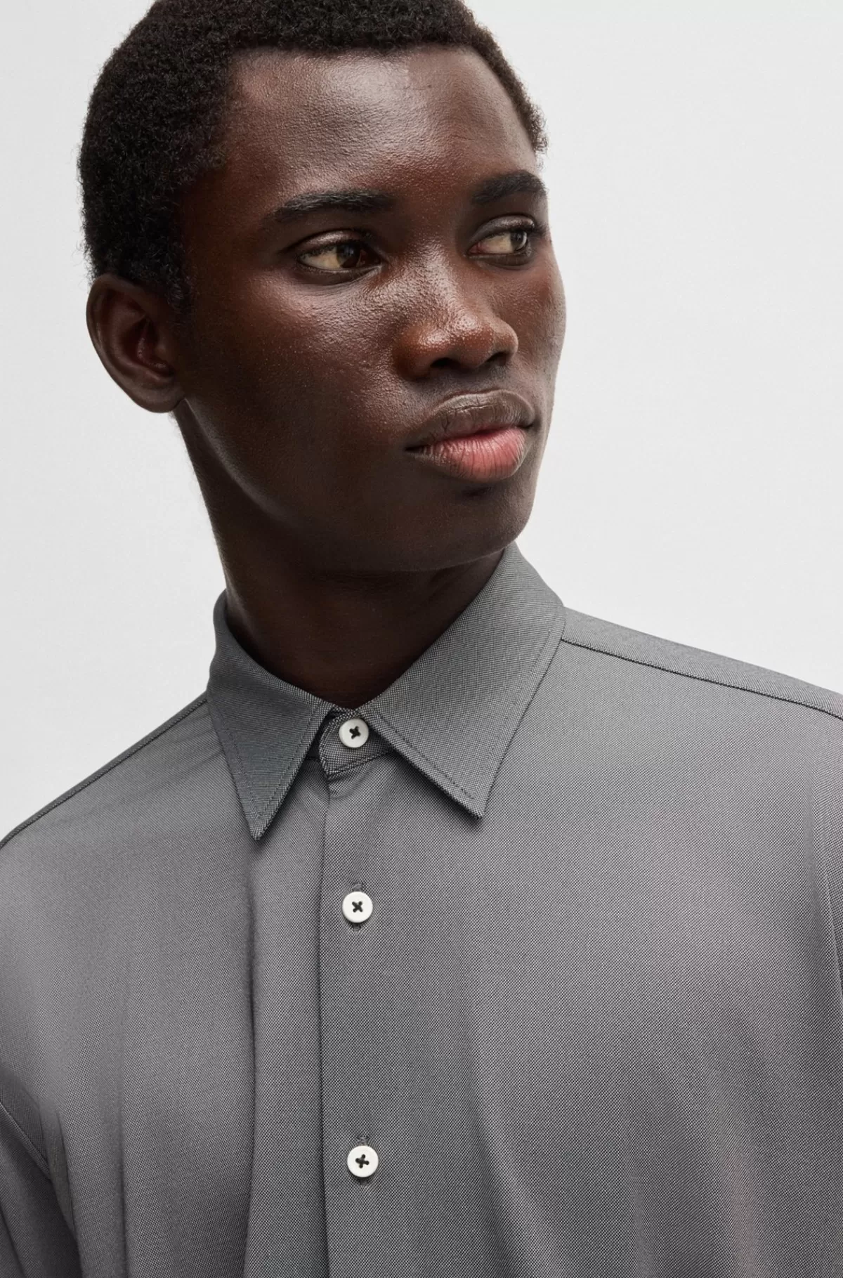HUGO BOSS Skjorte Med Slim Fit I Stof Med Performance-stræk Og Struktur Sort Online