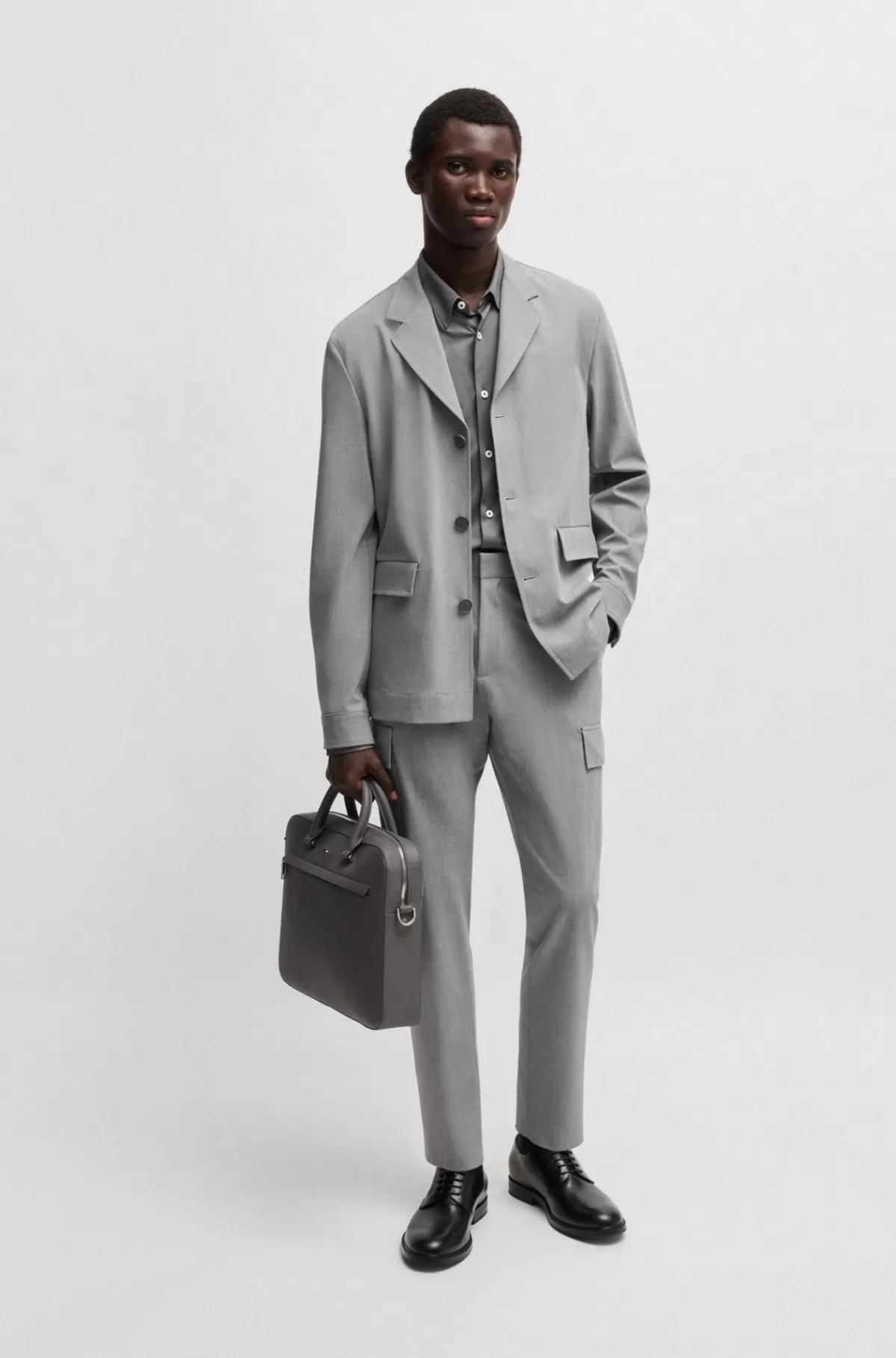 HUGO BOSS Skjorte Med Slim Fit I Stof Med Performance-stræk Og Struktur Sort Online