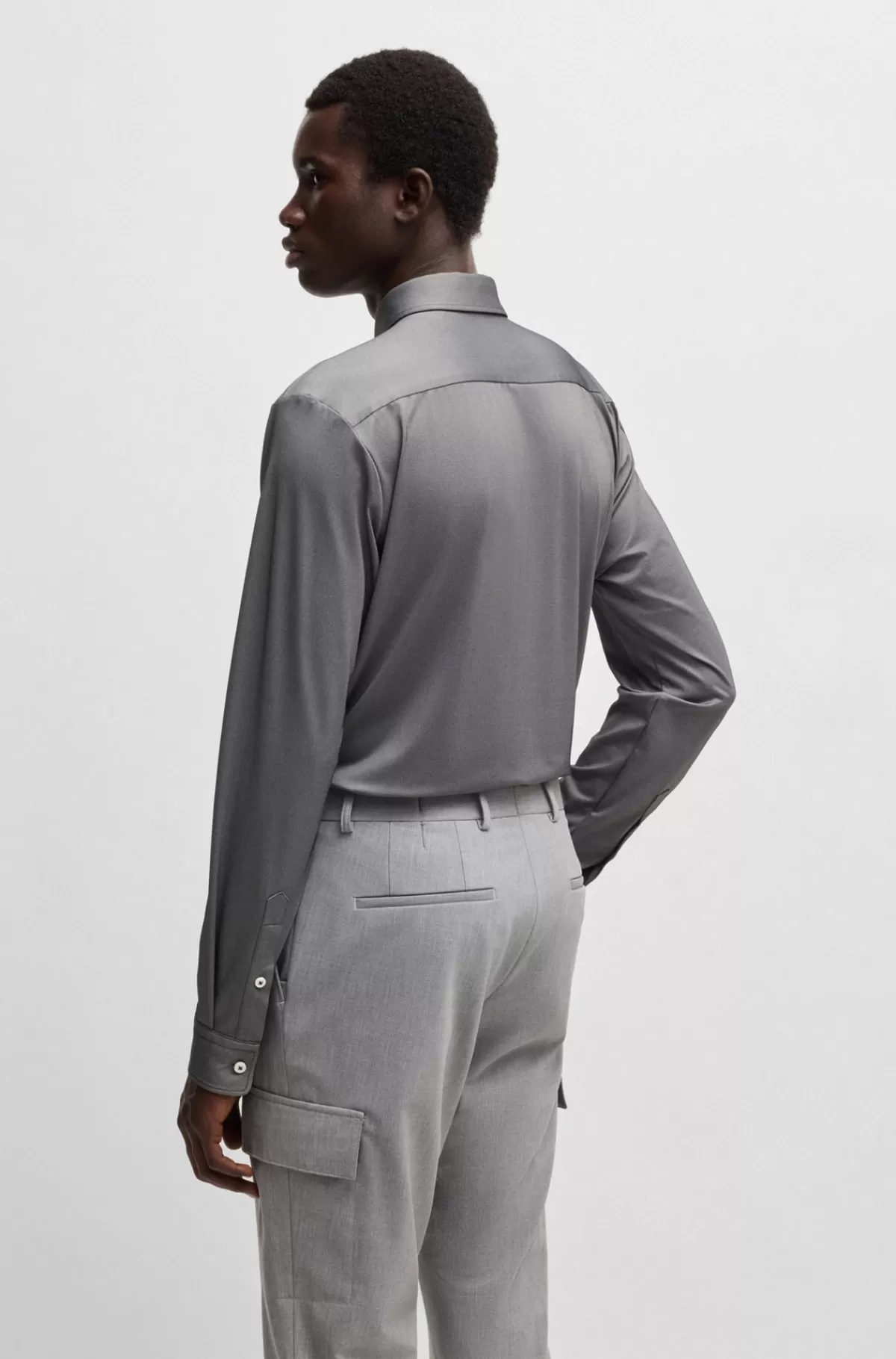 HUGO BOSS Skjorte Med Slim Fit I Stof Med Performance-stræk Og Struktur Sort Online