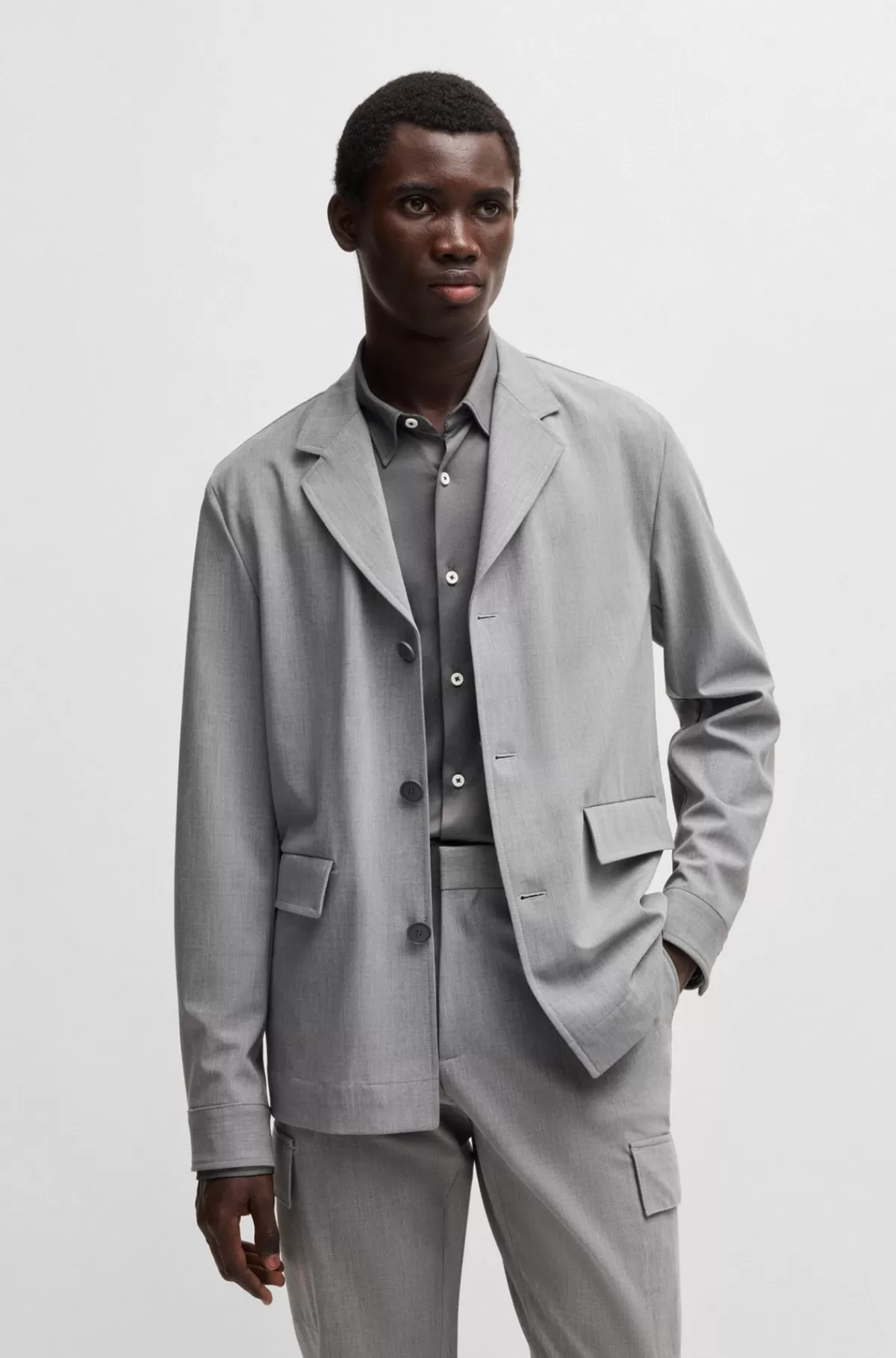 HUGO BOSS Skjorte Med Slim Fit I Stof Med Performance-stræk Og Struktur Sort Online