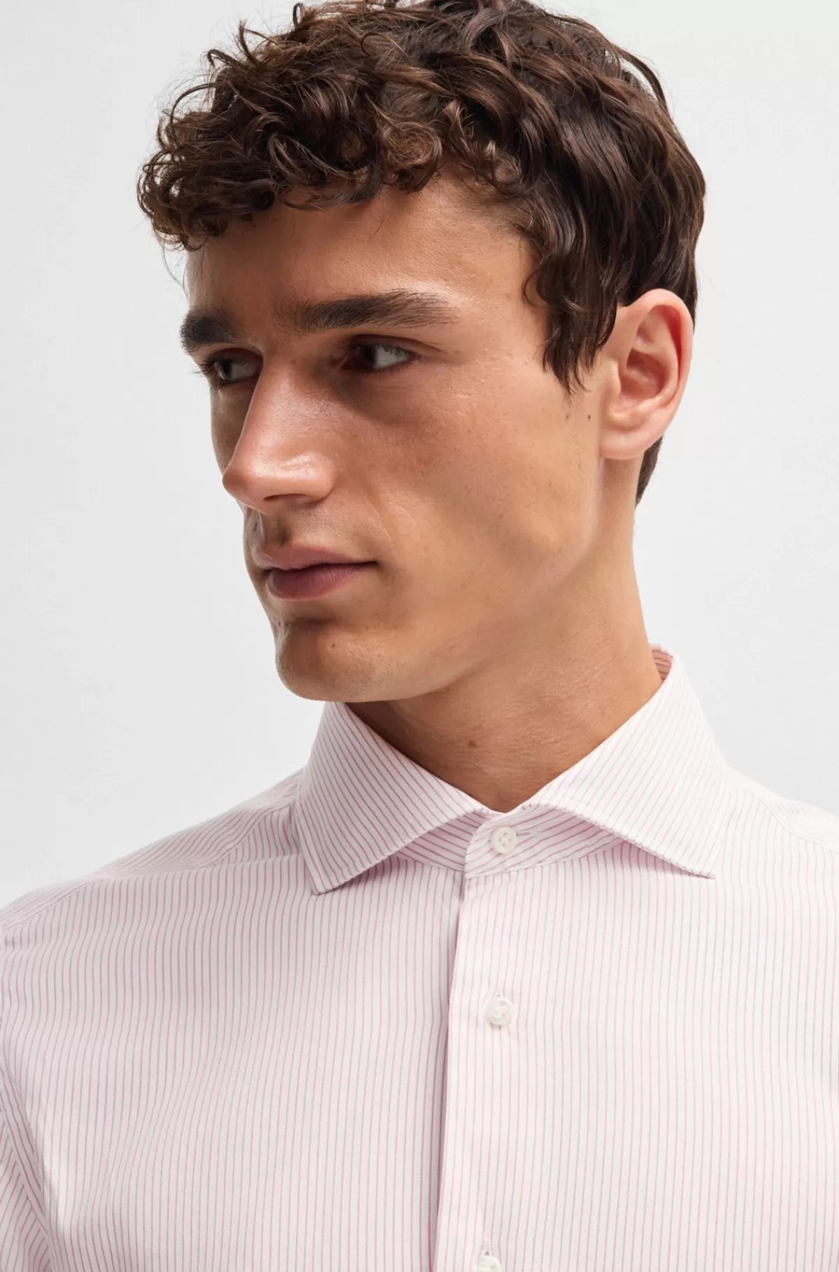 HUGO BOSS Skjorte Med Slim Fit I Stribet Bomuld Med Viftekrave Lyserød mønstret Online
