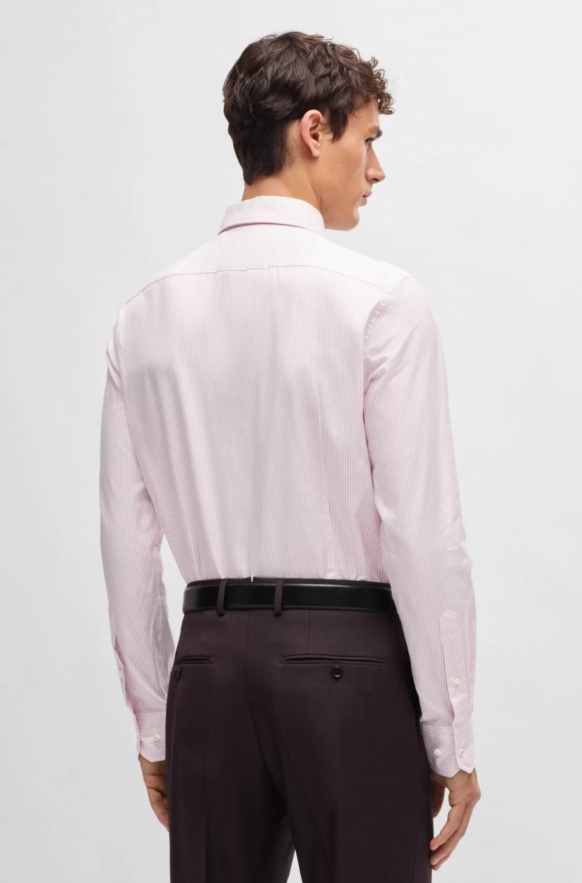 HUGO BOSS Skjorte Med Slim Fit I Stribet Bomuld Med Viftekrave Lyserød mønstret Online