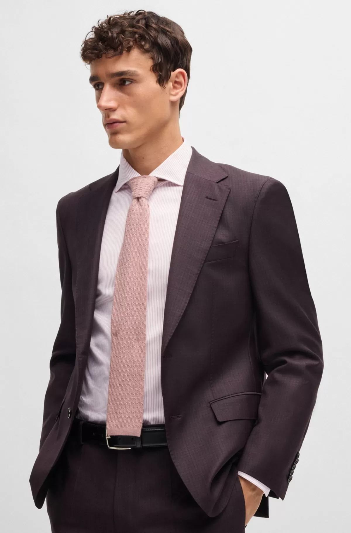 HUGO BOSS Skjorte Med Slim Fit I Stribet Bomuld Med Viftekrave Lyserød mønstret Online