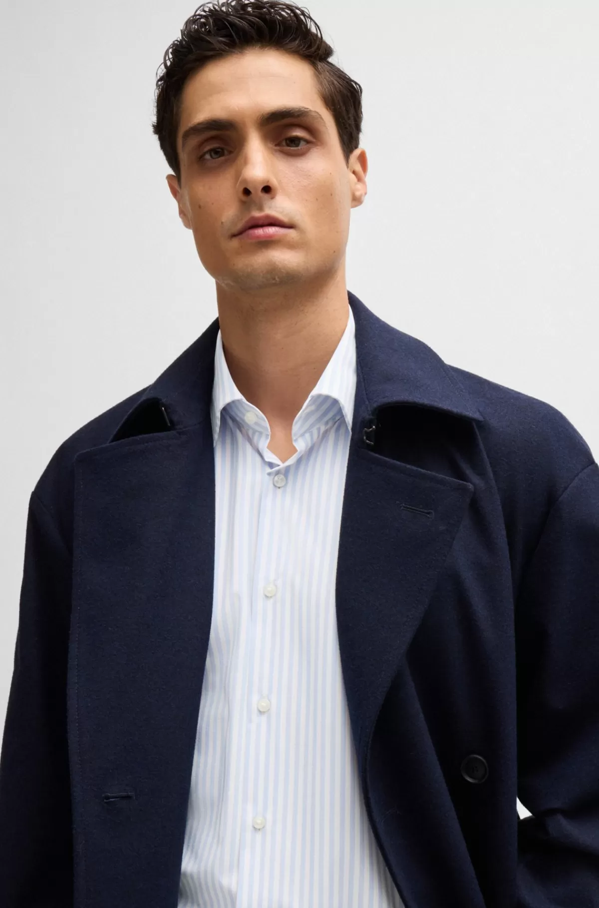 HUGO BOSS Skjorte Med Slim Fit I Stribet Performance-stof Med Stræk Lyseblå Best