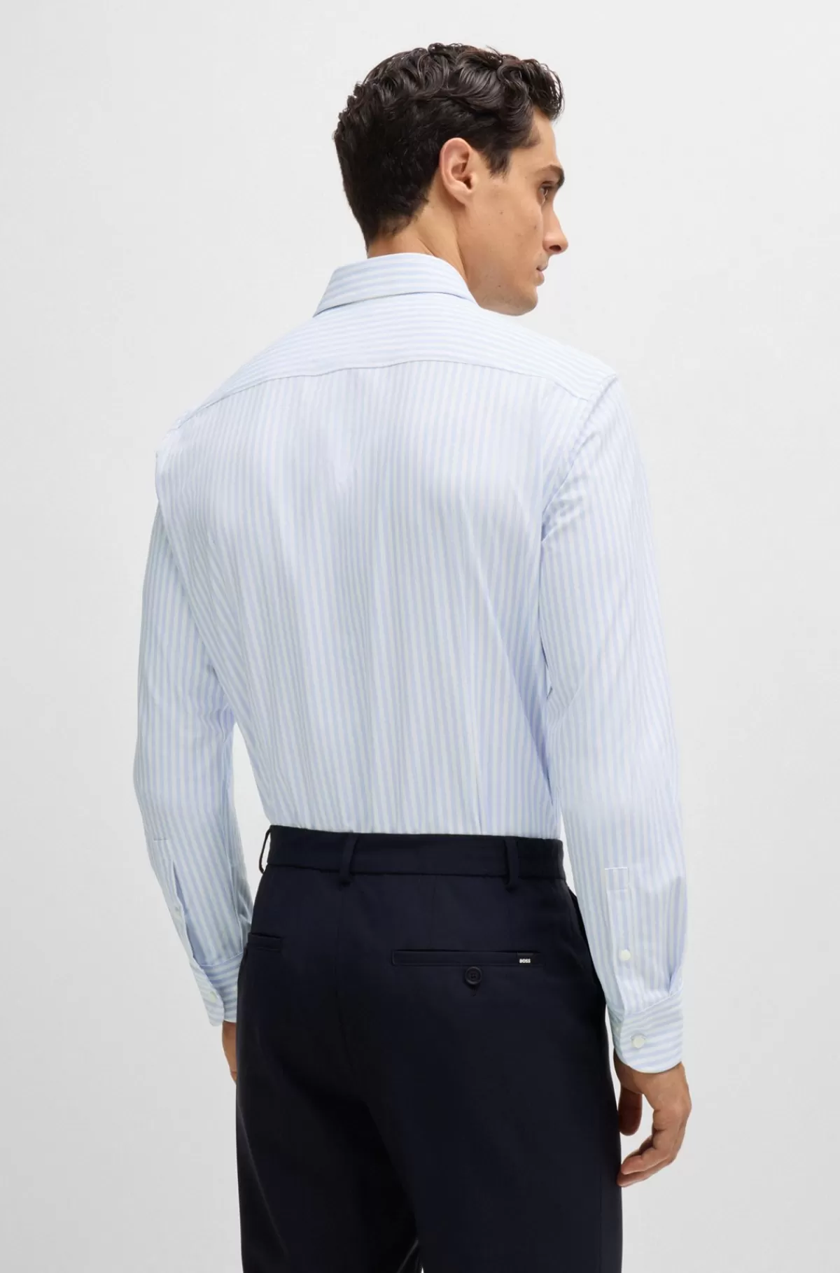 HUGO BOSS Skjorte Med Slim Fit I Stribet Performance-stof Med Stræk Lyseblå Best