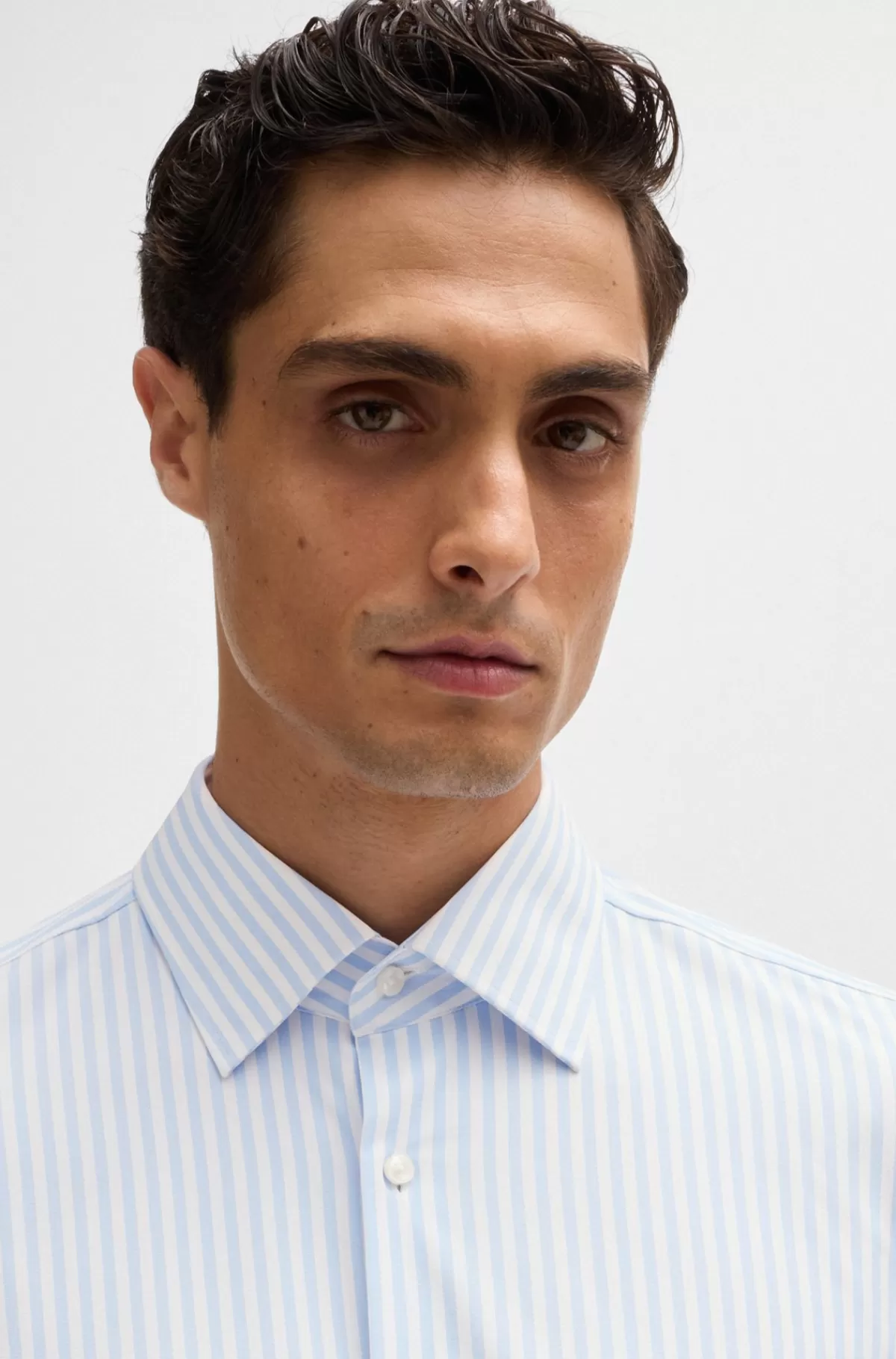 HUGO BOSS Skjorte Med Slim Fit I Stribet Performance-stof Med Stræk Lyseblå Best
